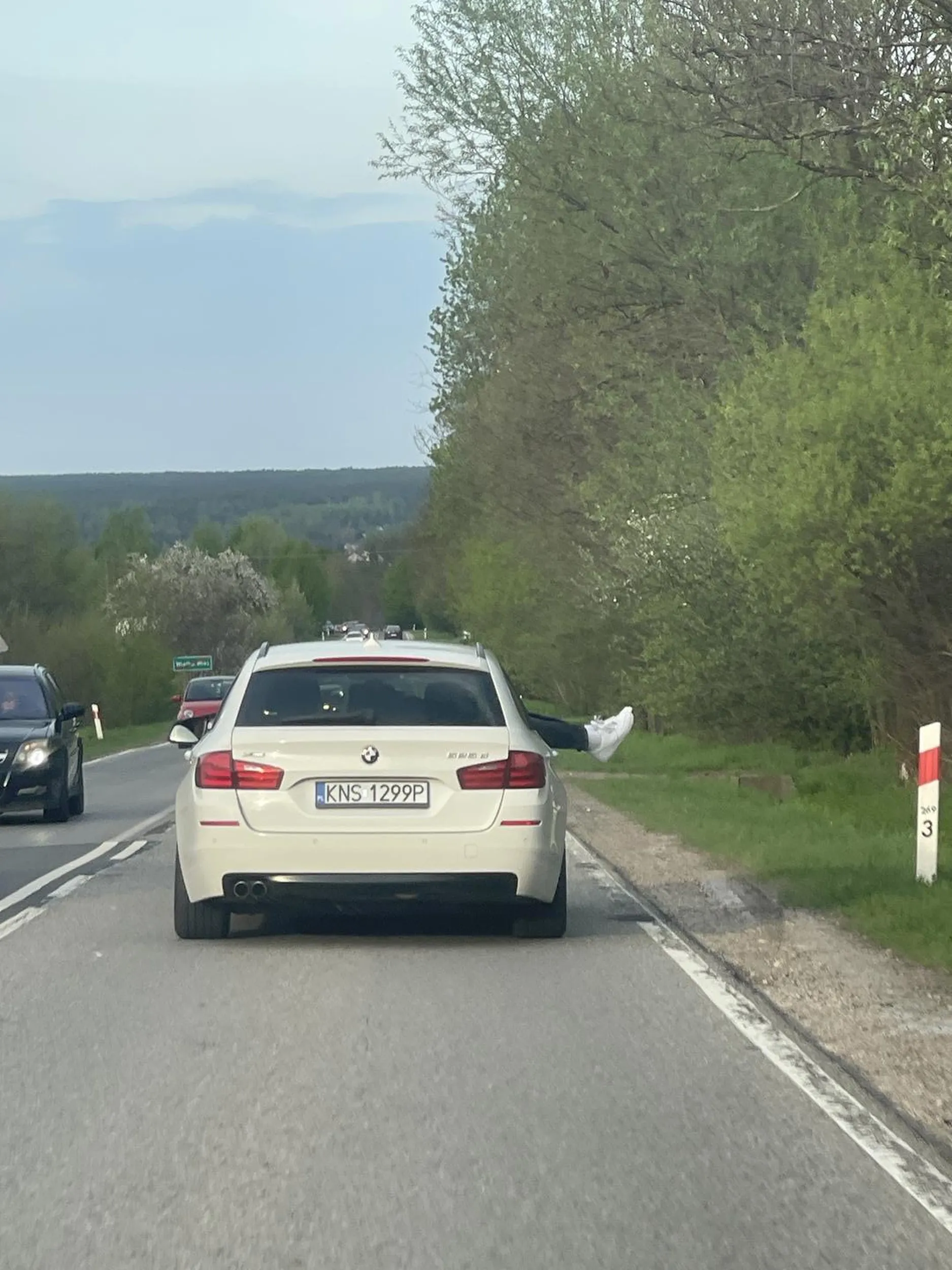 Kierowca zatrzymał się i był agresywny dla innych kierowców i przez nie pełne uzębienie widoczna była wyciekająca piana w okolicach ust, dostał koleżka w głowę i obalił  się jak bela.