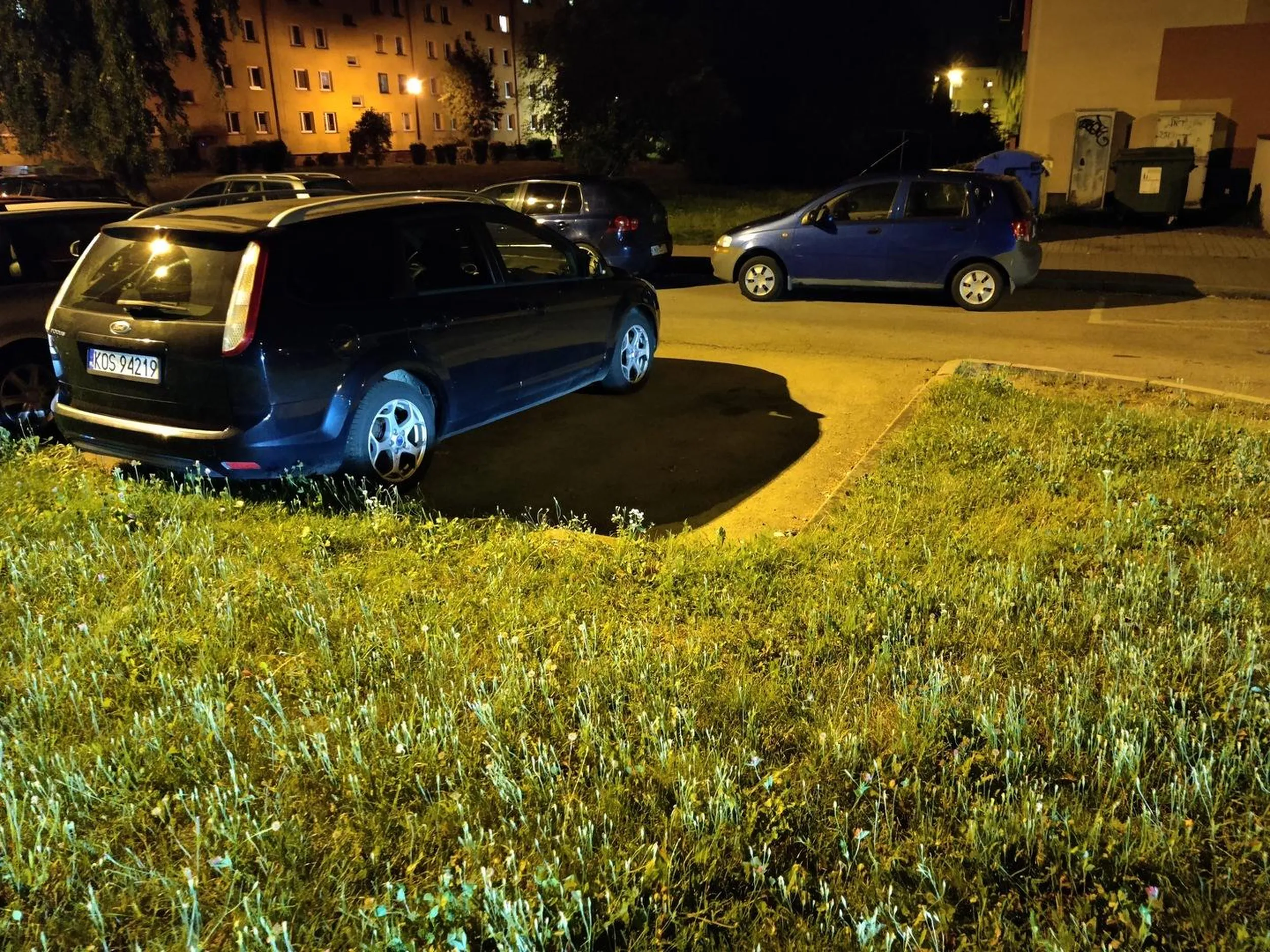Na tym parkingu miejsca zawsze sporo. Kolejny krawężnik.