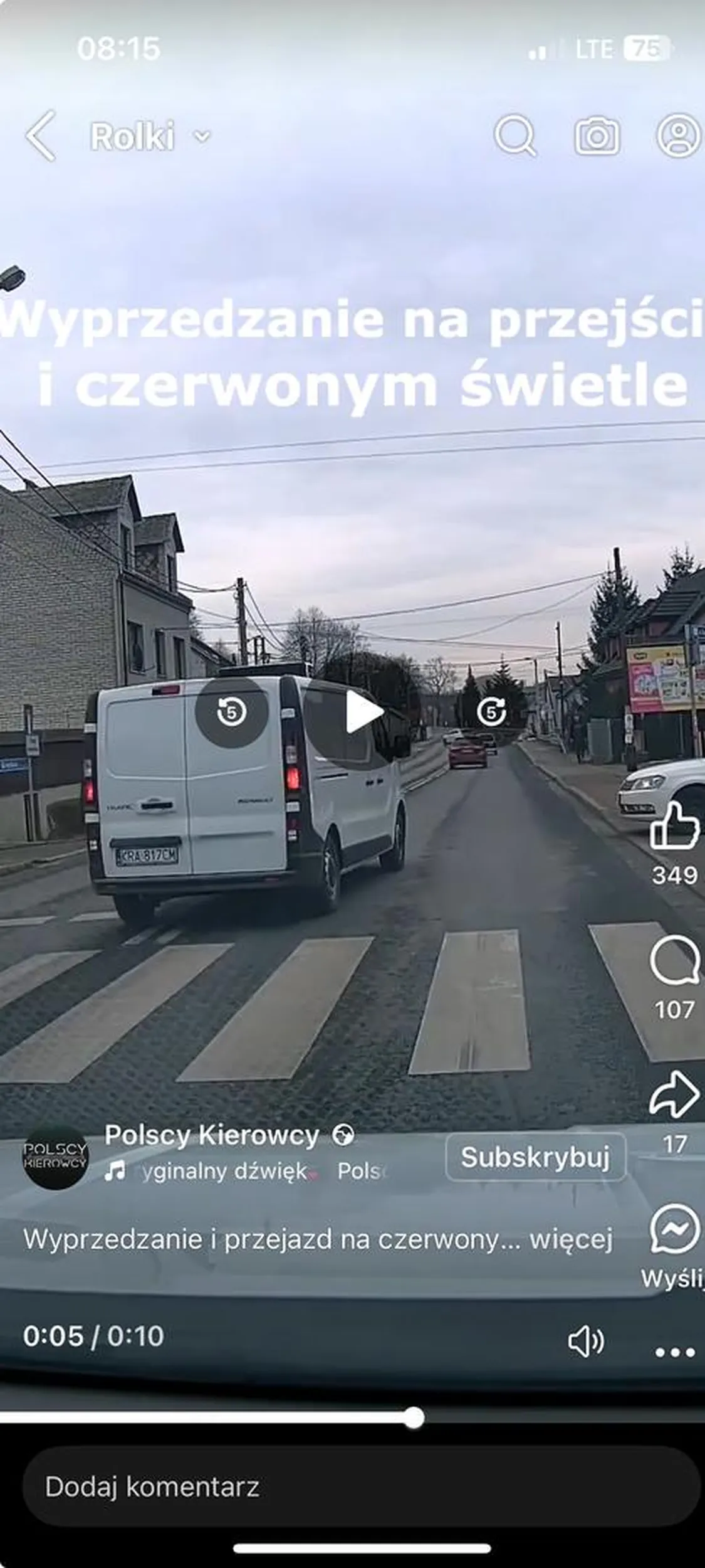 Jazda na zderzaku oraz wyprzedzanie na przejściu dla pieszych.