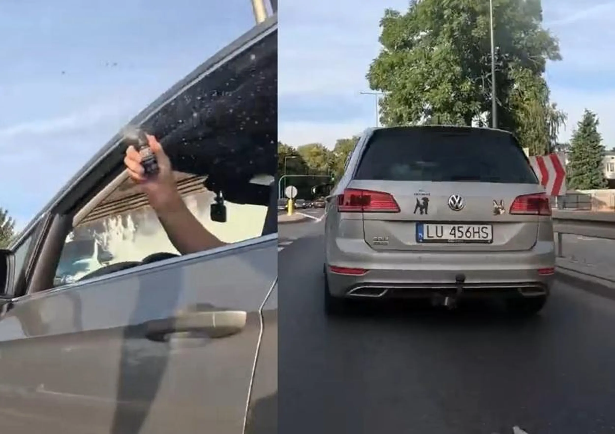 gaz pieprzowy jest do obrony koniecznej, nie do rozwiązywania sporów na drodze jak psychol. Piękne nagrany dwód na art. 217 K.k., art. 156 K.k. a może i art. 280 K.k.