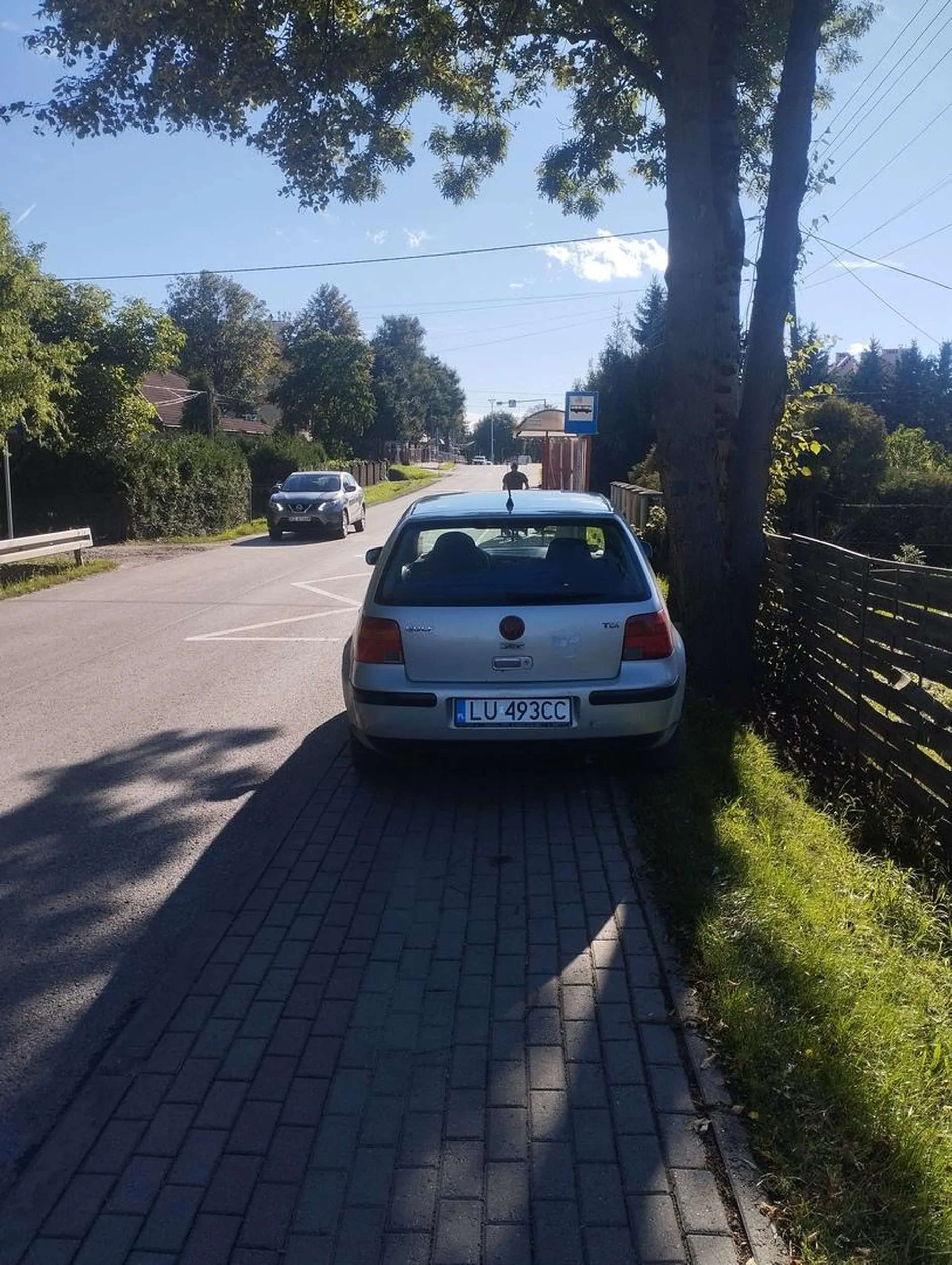 Geniusz parkowania na chodniku przed przystankiem autobusowym ?