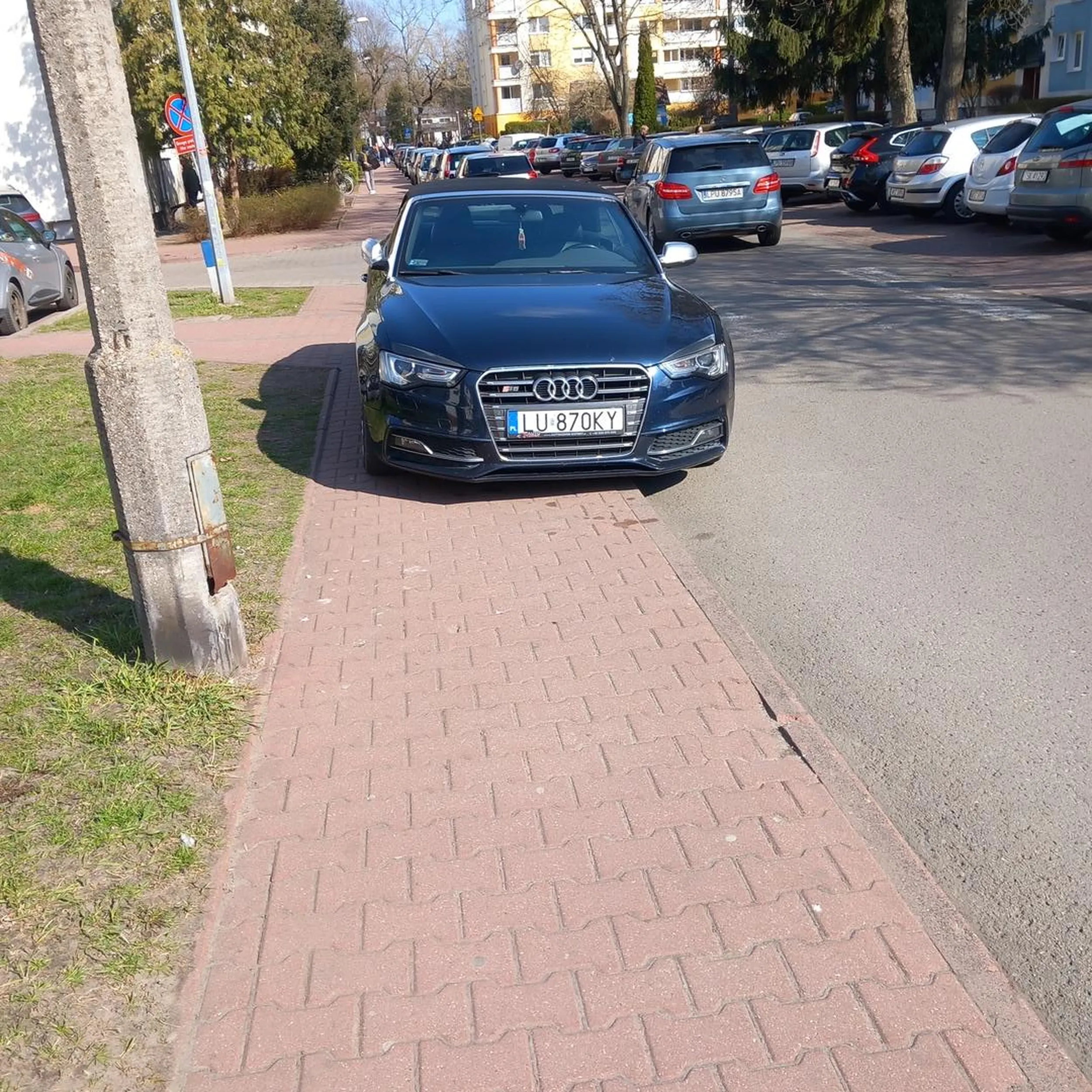 Następny  intelekt z Lublina w Pulawach parkuje na całym chodniku