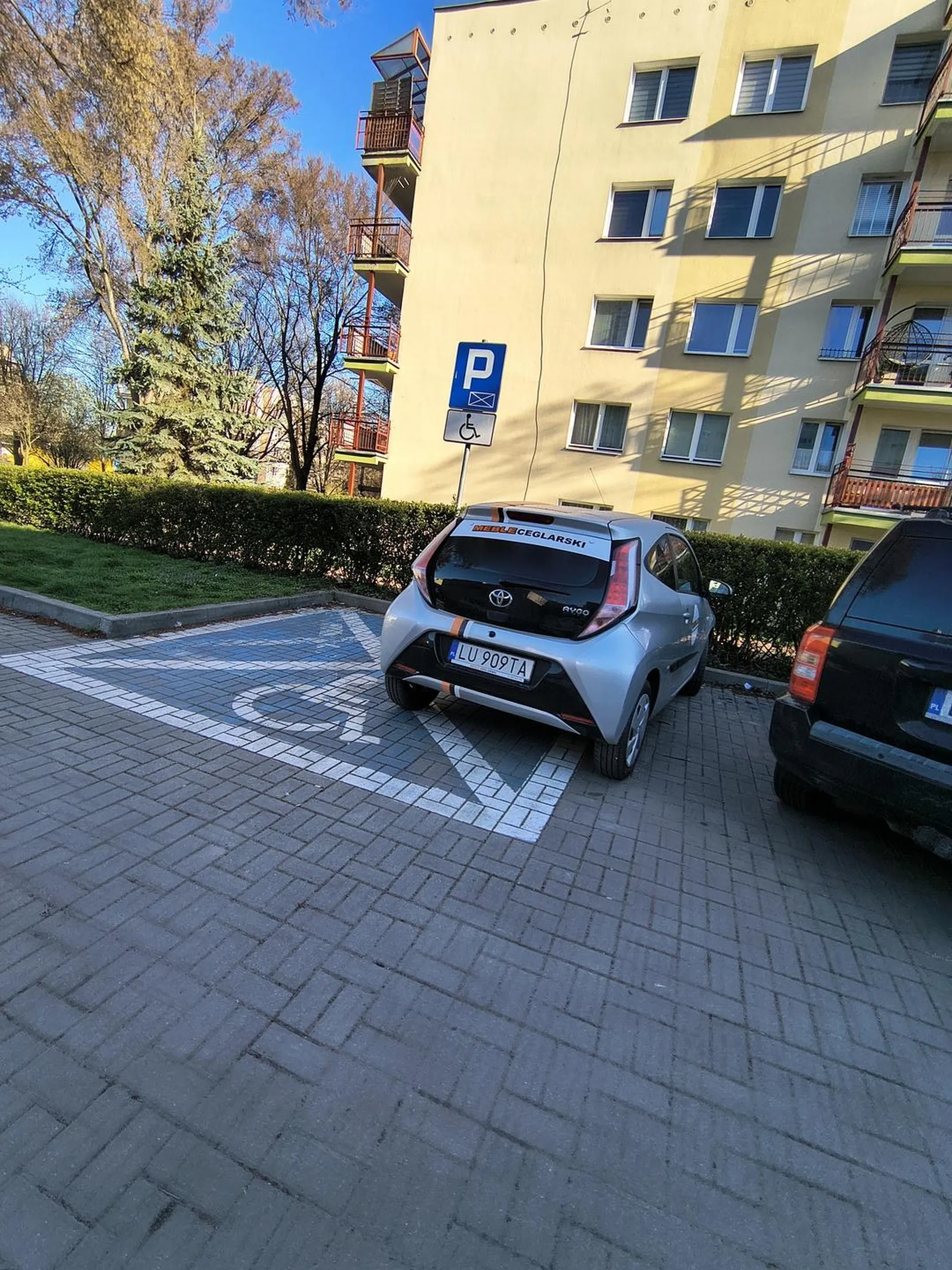 Pracownik Meble Ceglarski parkuje jak niepełnosprawny, ale orzeczenia nie ma.