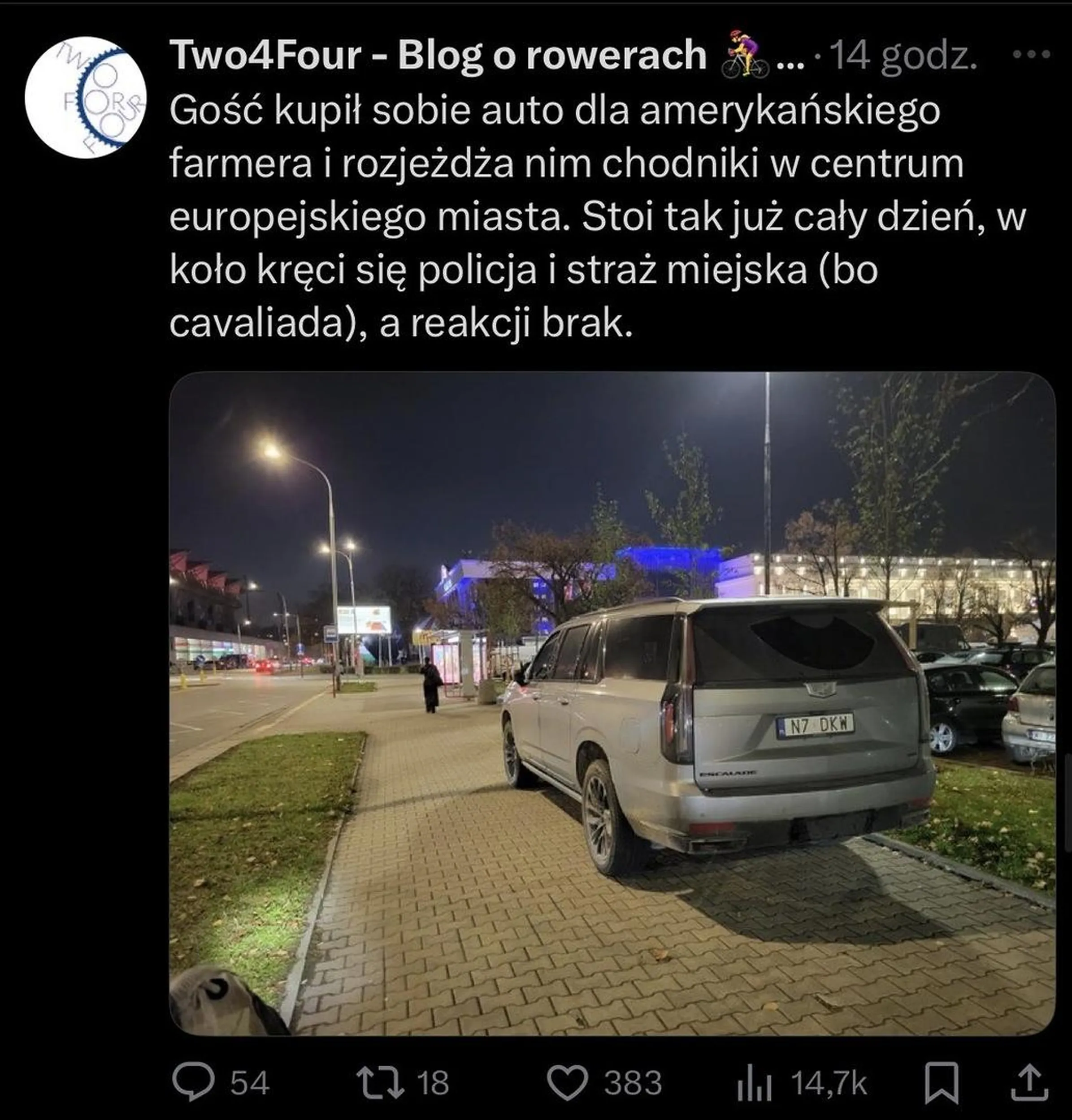 Brawo, twoje patologiczne parkowanie widziało do tej pory 15 tys osob. Mam nadzieję, że jesteś z siebie dumny.