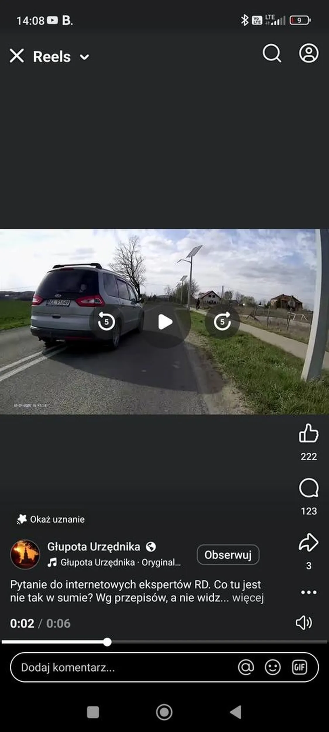 Kutas wyprzedza na podwójnej ciągłej nie polecam