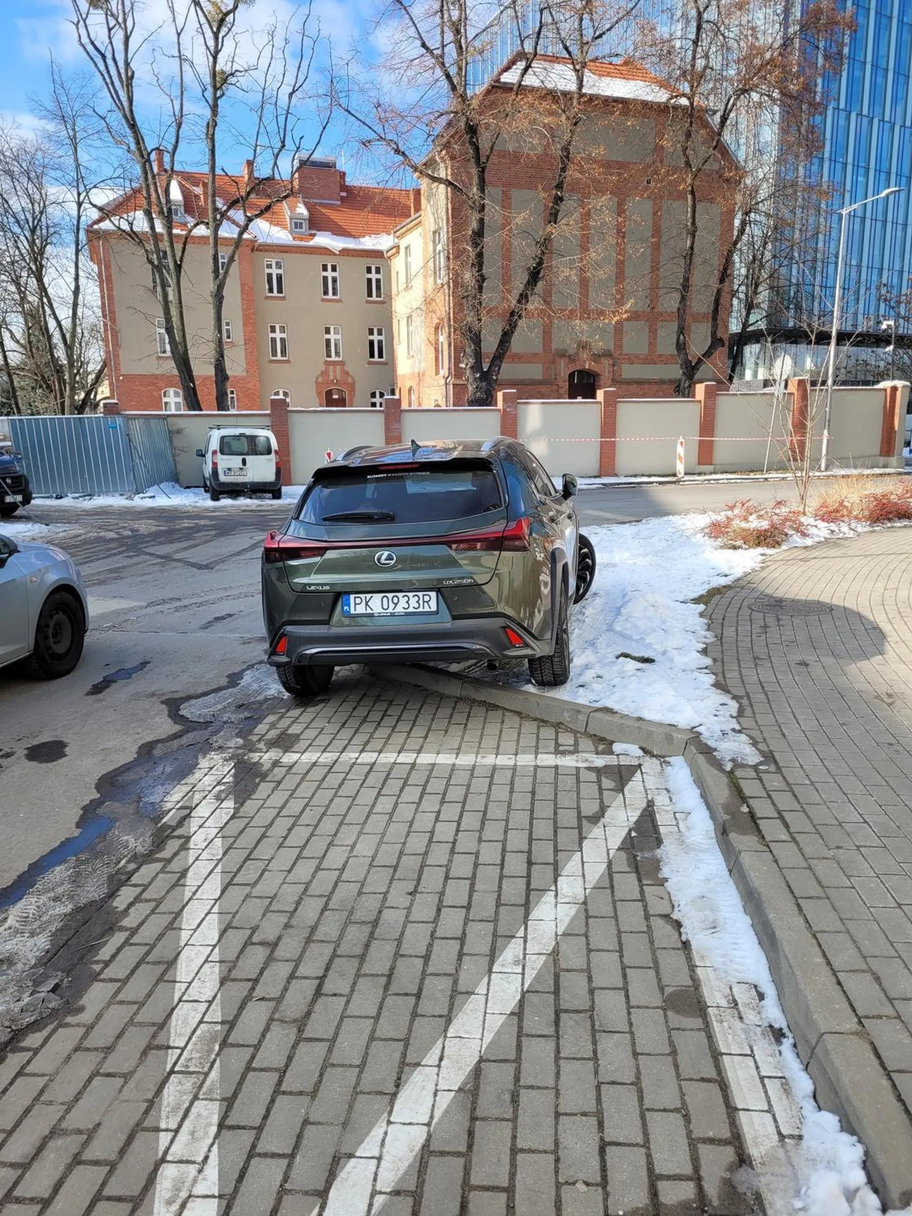 Parkującej nie obchodzi trawnik i krzewy przed publiczną instytucją, a zakaz postoju i zatrzymywania się to tylko sugestia