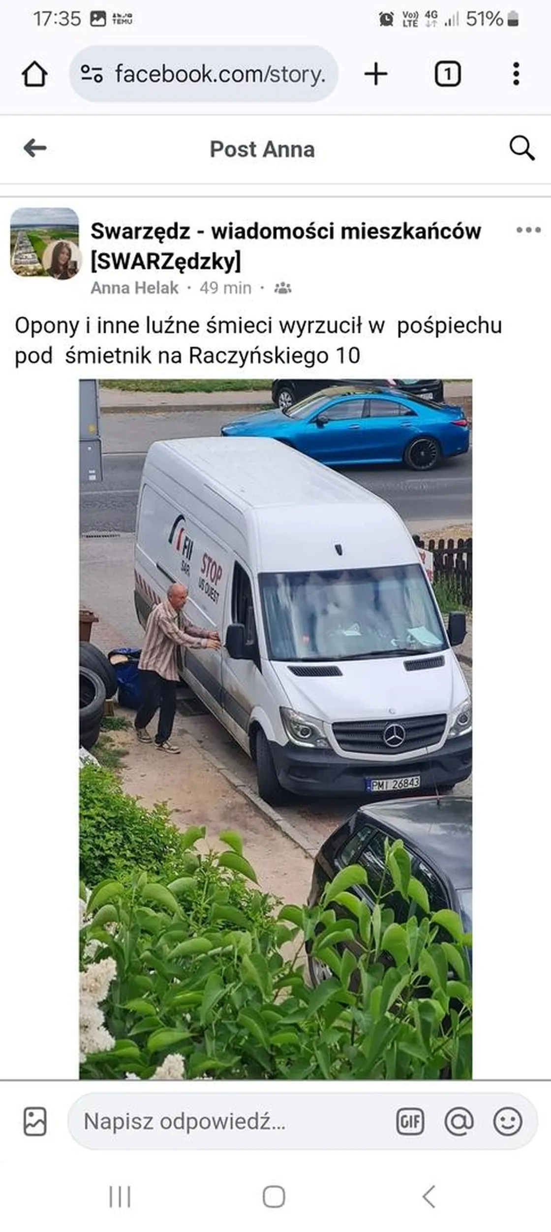 Wyrzuca śmieci (opony) zamiast ich utylizować. Wstyd! Co to za firma!