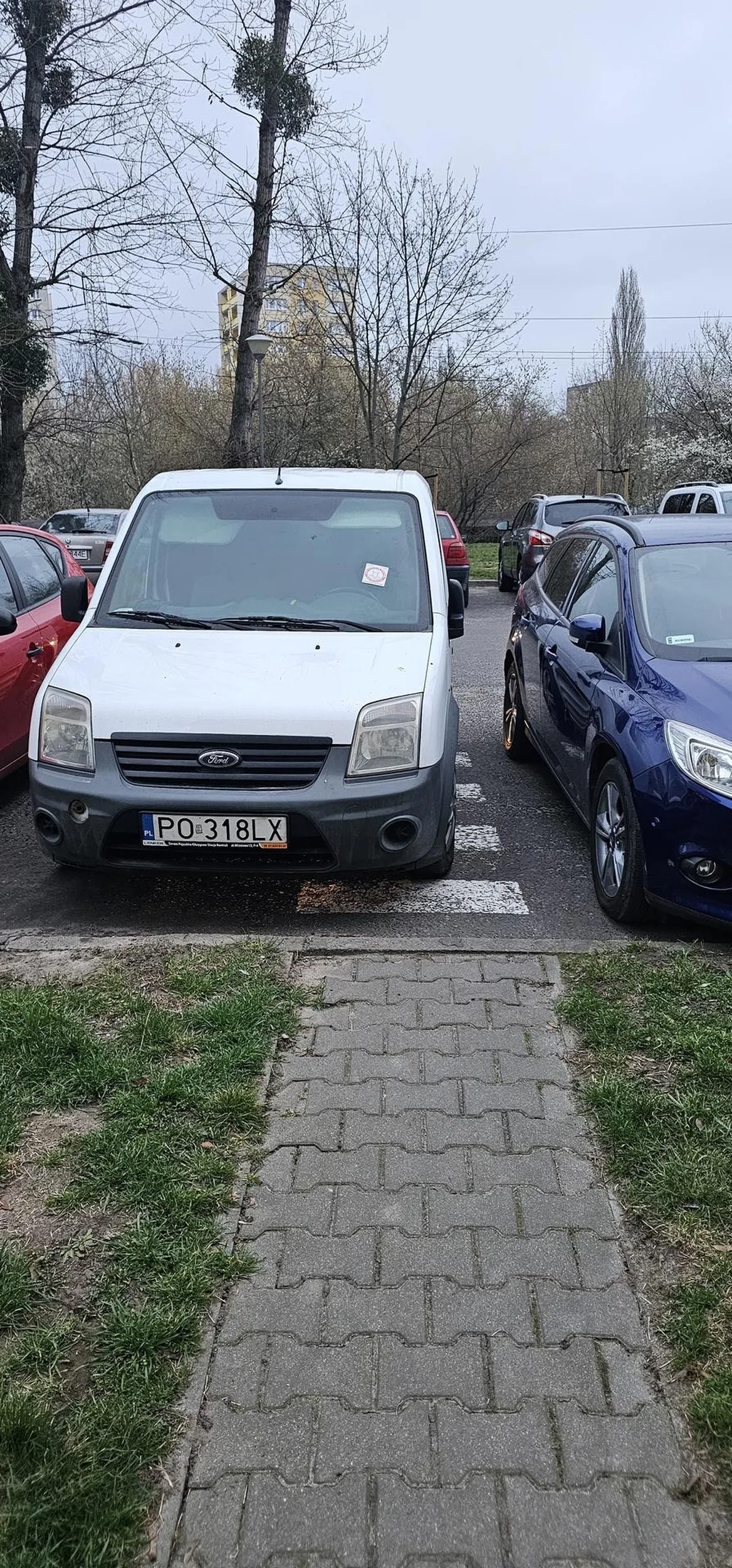 Rozumiem że miejsc pod blokiem jest mało, każdy kombinuje jak może. Ale żeby stanąć na pasach i zmuszać wszystkich aby chodzić dookoła(lub przez trawnik) to już absurd. Pan stał tak od 20.00 do minimum 14.00 następnego dnia.