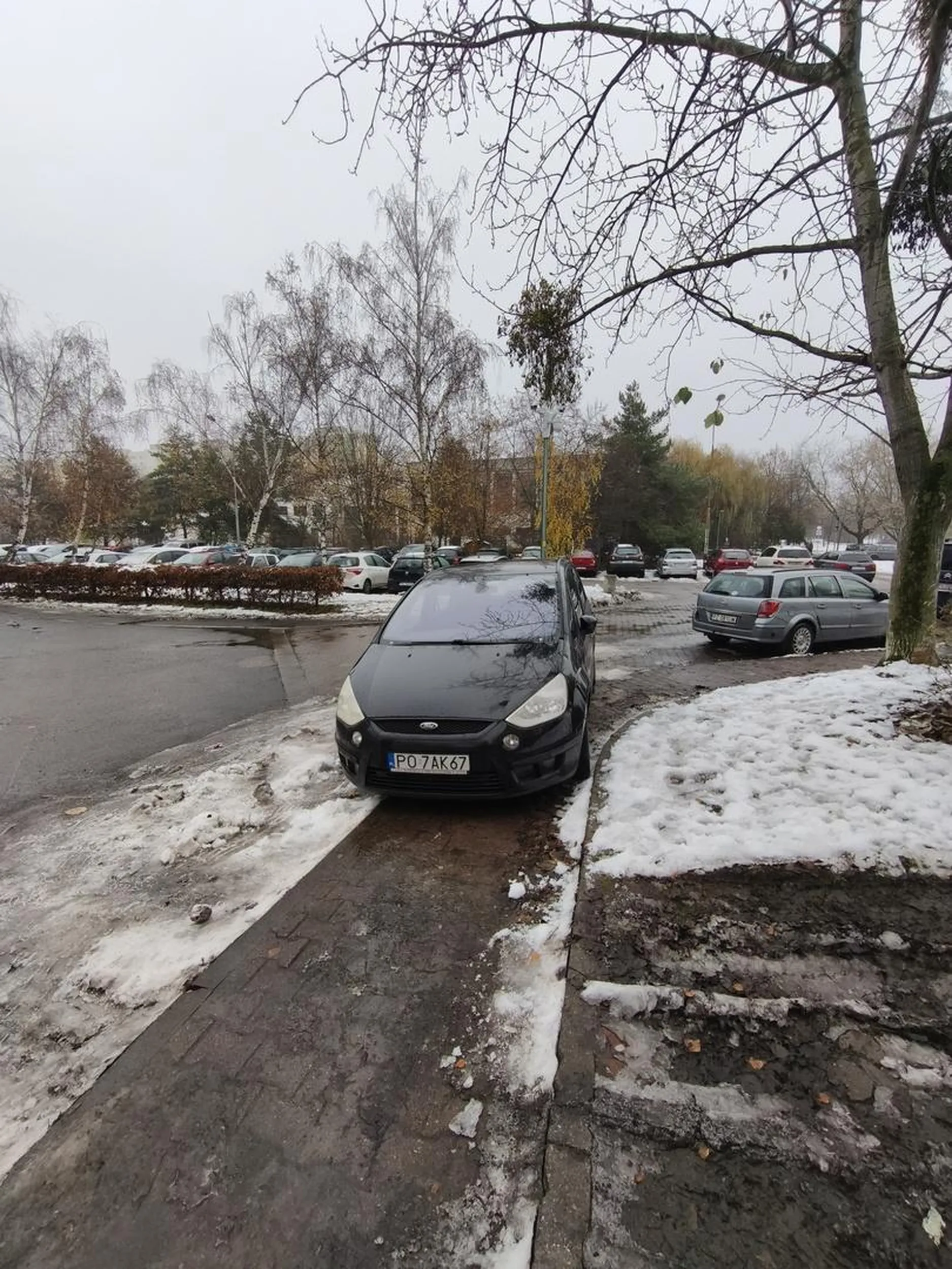 Wspaniałe parkowanie w dniu gdy wszystko jest pokryte lodem i ledwo da się poruszać.