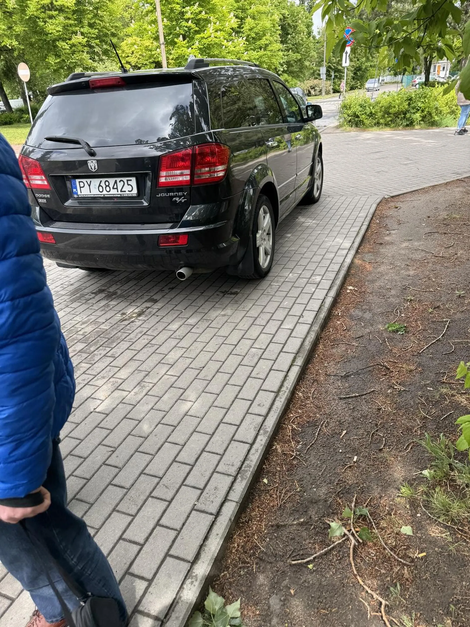 Wybitne parkowanie na chodniku. Dobrze że jest miejsce pod drzewem to można przejść. Pozdro poćwicz.