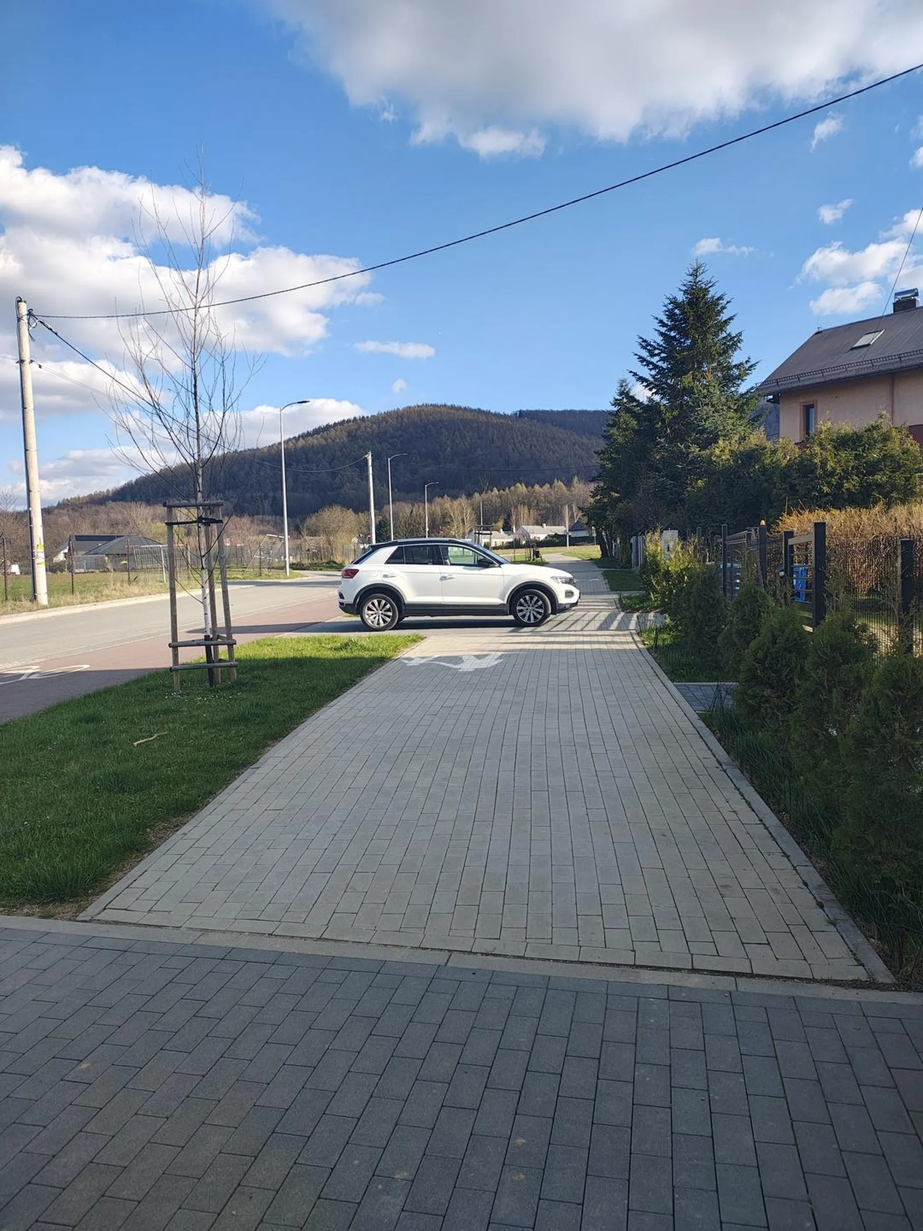 Zjazd z posesji jest częścią drogi, więc pozostawiając pojazd w taki sposób musisz zostawić 1,5 m na chodniku.