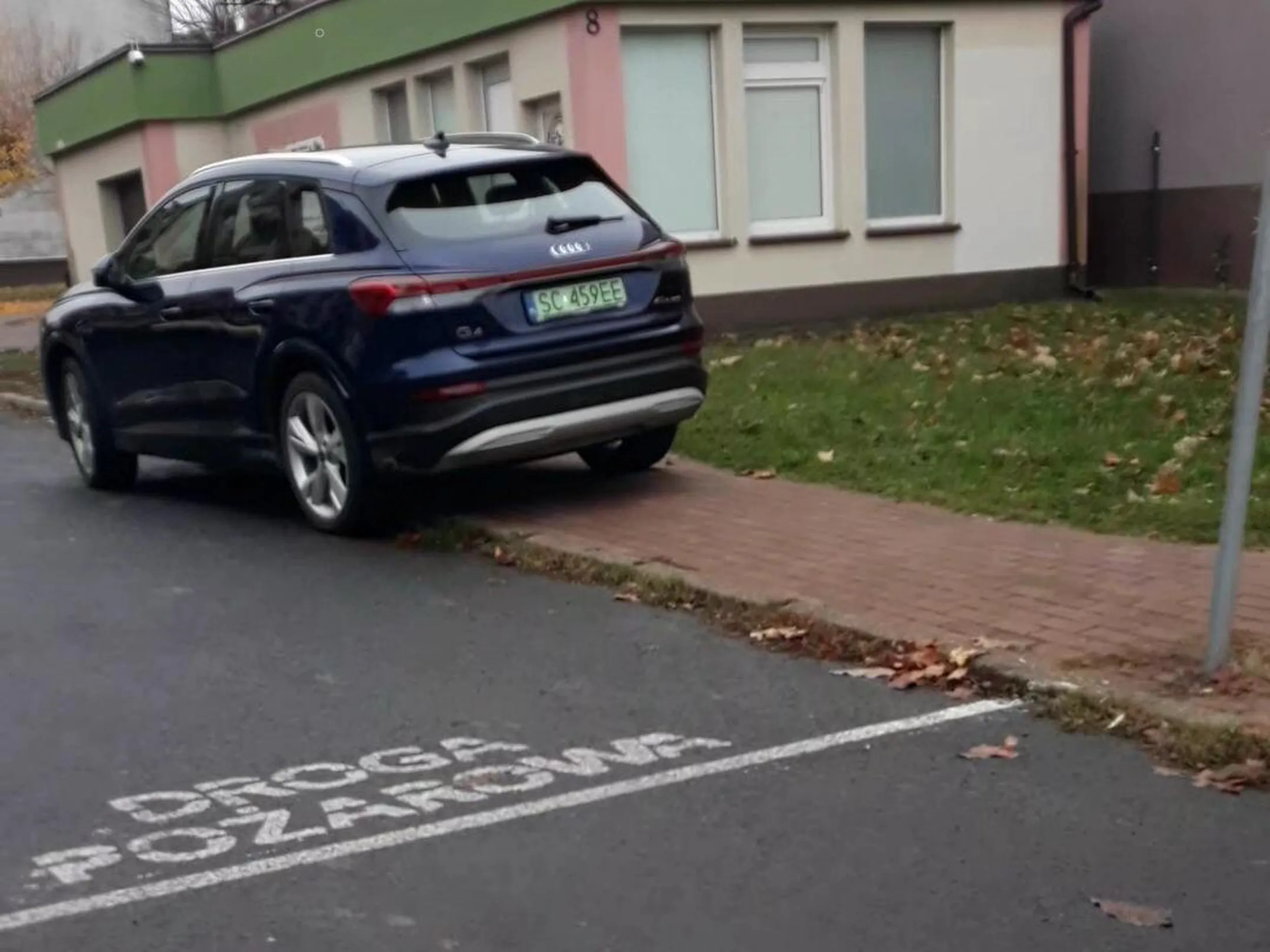 Droga pożarowa, parkowanie na chodniku, całkowite zastawienie chodnika, parkowanie na zakazie zatrzymywania się, ignorowanie zakazu wjazdu.