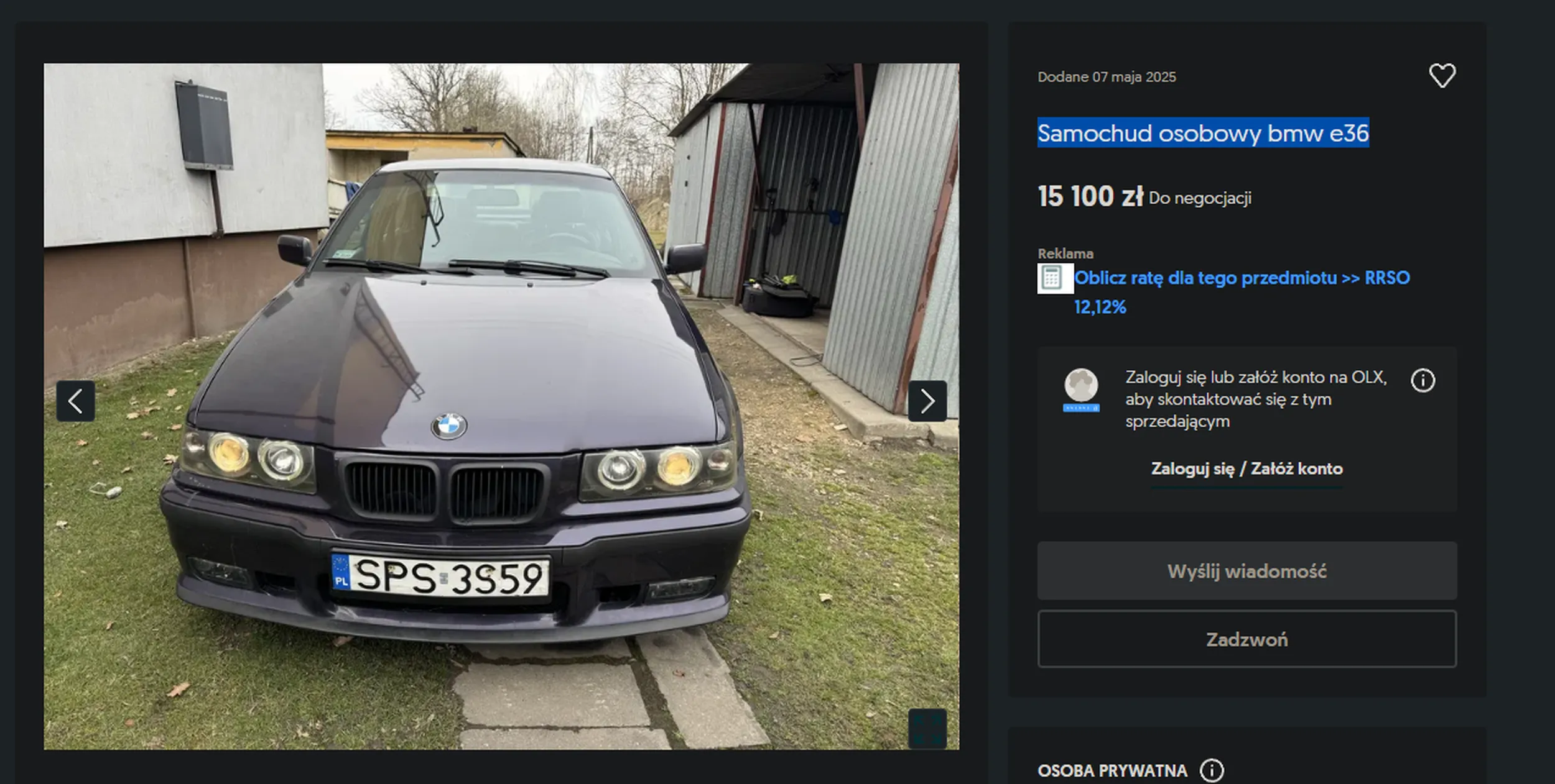 Gość sprzedaje samochud e36 (spalone jak pety mojego kolegi)