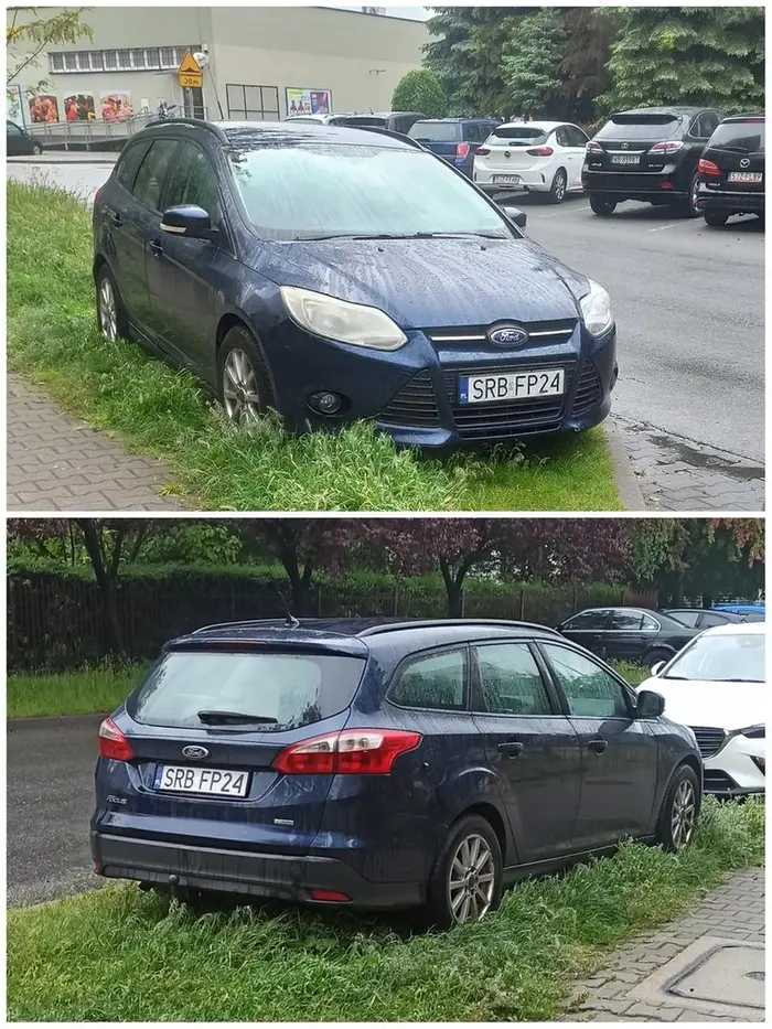 Burak parkujący na trawie, któremu nie chce się chwilę poszukać normalnego miejsca. Też mam samochód i zawsze znajdę miejsce, czasami trzeba tylko trochę dalej przejść.