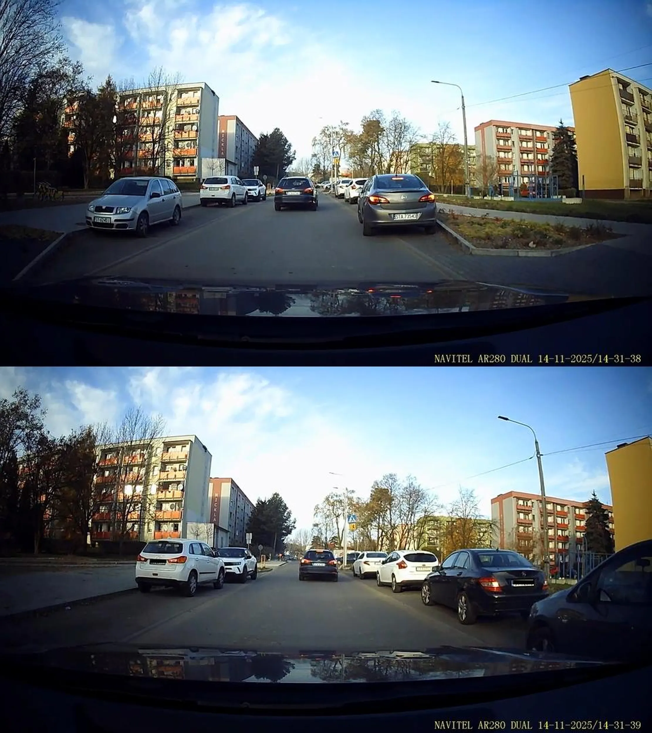 wsiór co nie wie jak korzystać z parkingu i zostawia część samochodu na drodze pomimo miejsca do poprawnego zaparkowania