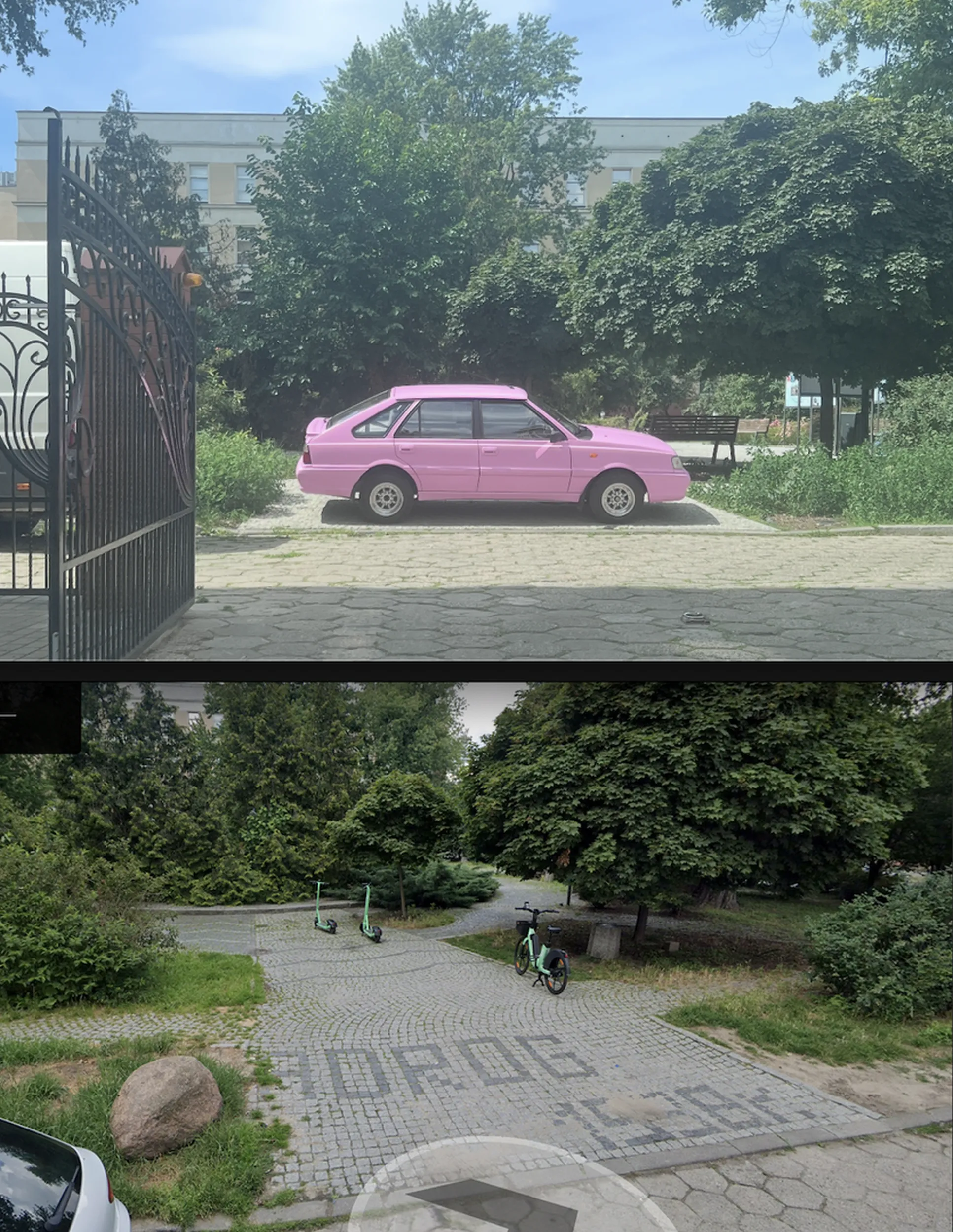 Czy ty masz typie godność i rozum człowieka ? Zaparkowałeś na wejściu do parku kompletnie je blokując, do tego na całej uliczce jest zakaz parkowania.