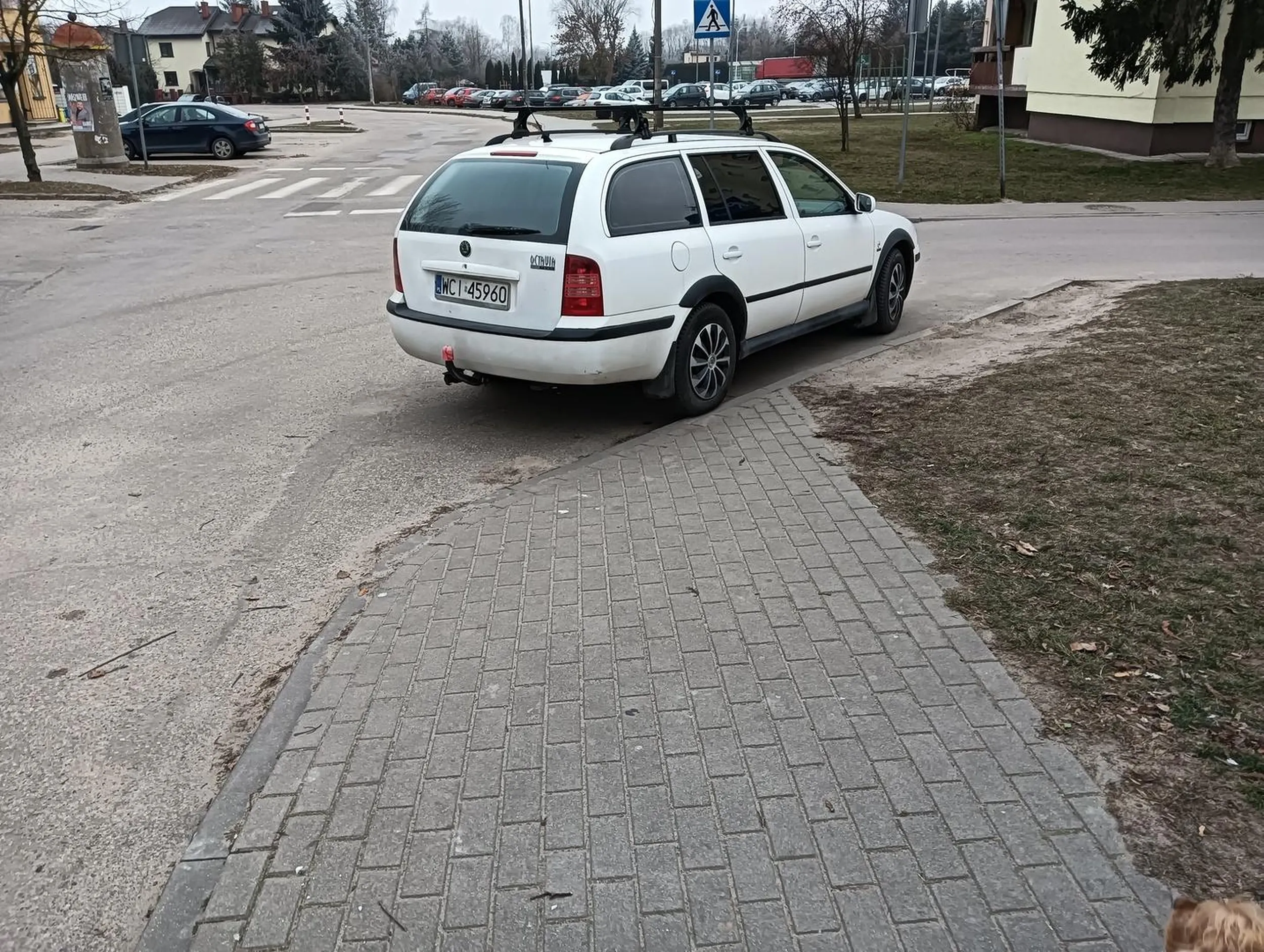 Co za beton. W tle parking z wolnymi miejscami ale trzeba chodnik zastawić. Już nie mówiąc o zachowaniu 10 metrów od skrzyżowania!