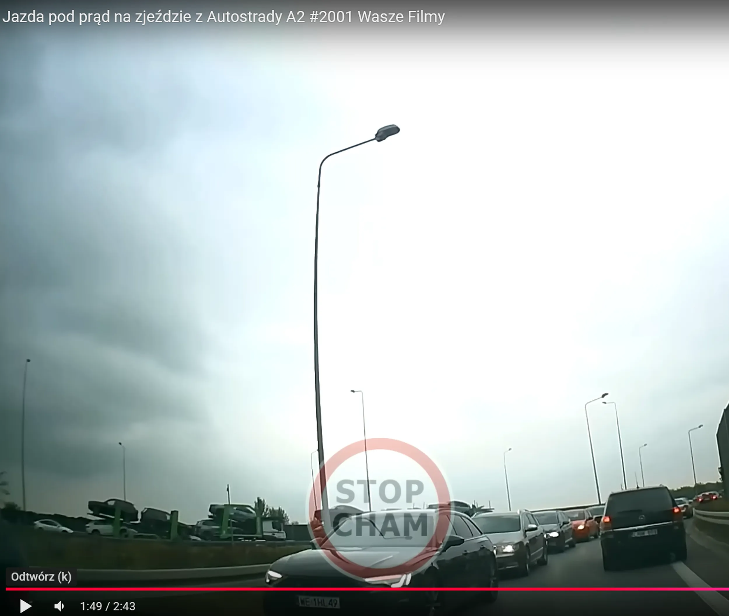 Jazda pod prąd na zjeździe z Autostrady A2