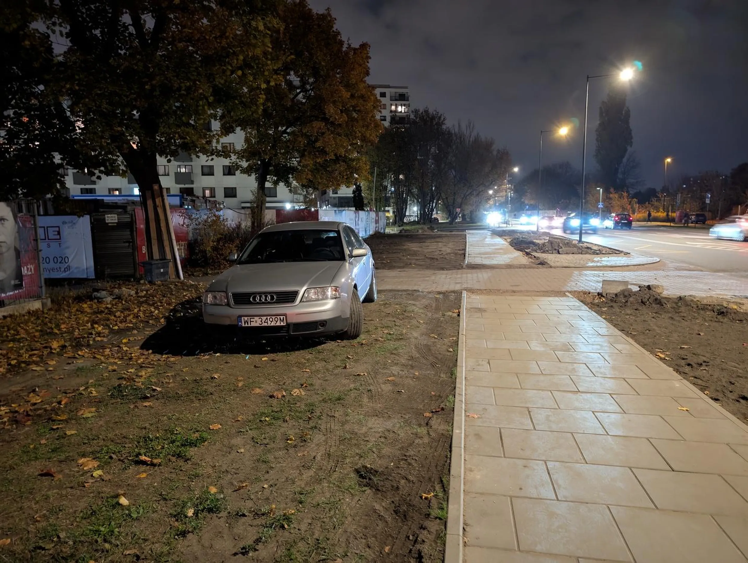 Wcześniej w tym miejscu i okolicy cały sznur aut, wieczorem tylko ten rodzynek kwitnie na trawie.