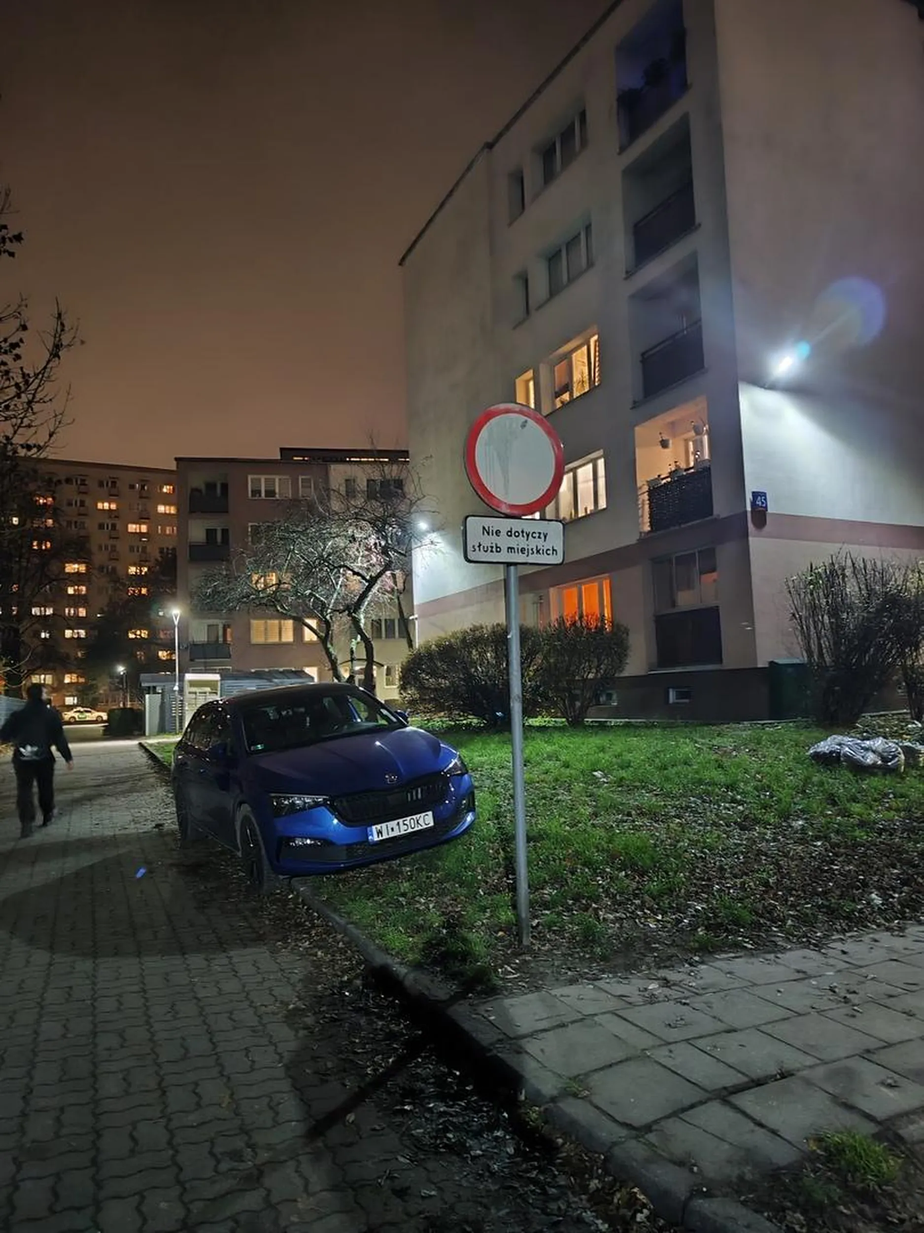 Parkowanie za znakiem B-1 i niszczenie trawnika GRATULACJE