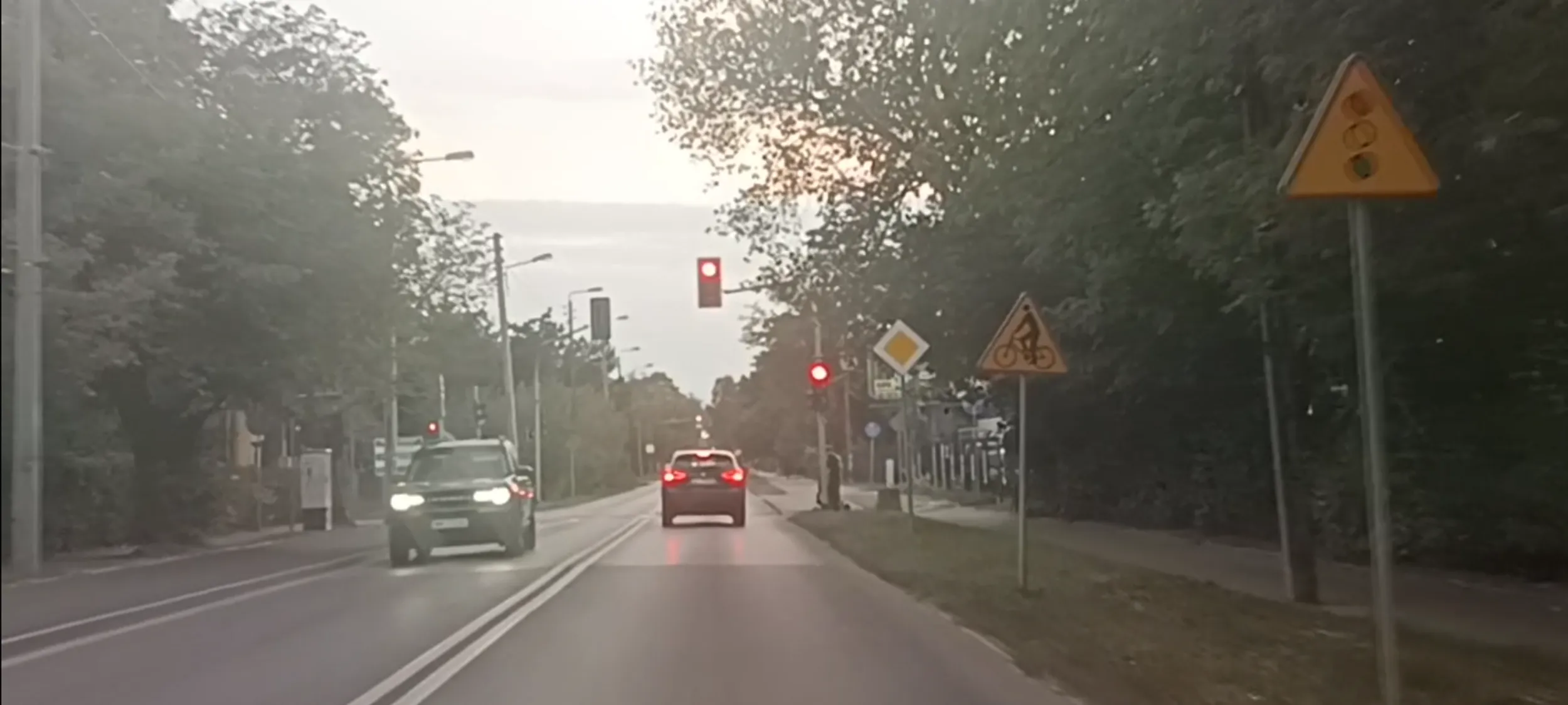 Kierująca autem to bandyta drogowy, przekracza prędkości o 35kmh w miejscu ograniczenia do 40kmh. Przejeżdża przez skrzyżowanie na czerwonym sygnalizatorze świetlnym.