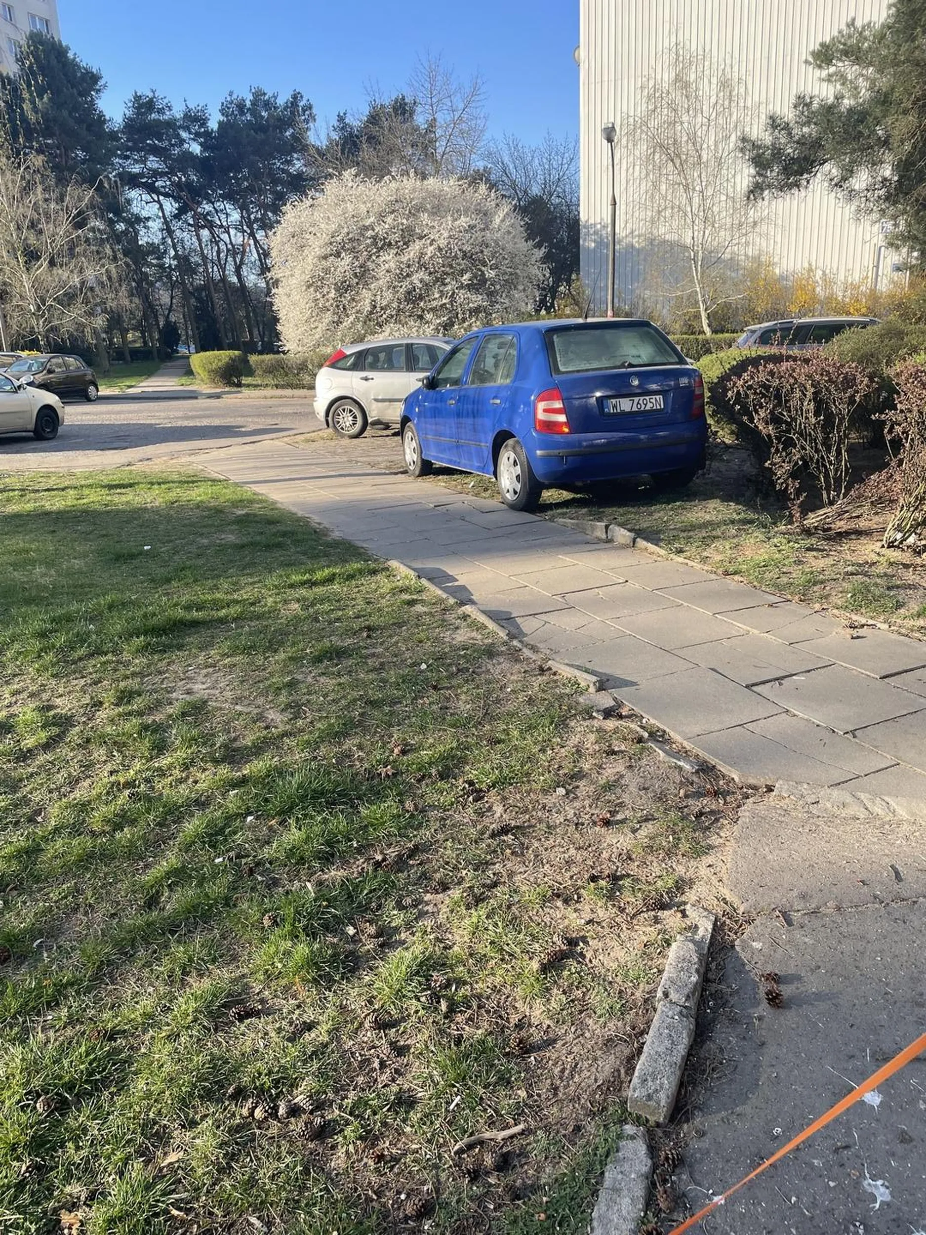 Parkuje na trawniku. No ludzie, szanujmy się i swoje otoczenie. Po drugiej stronie bloku zawsze jest mnóstwo miejsc