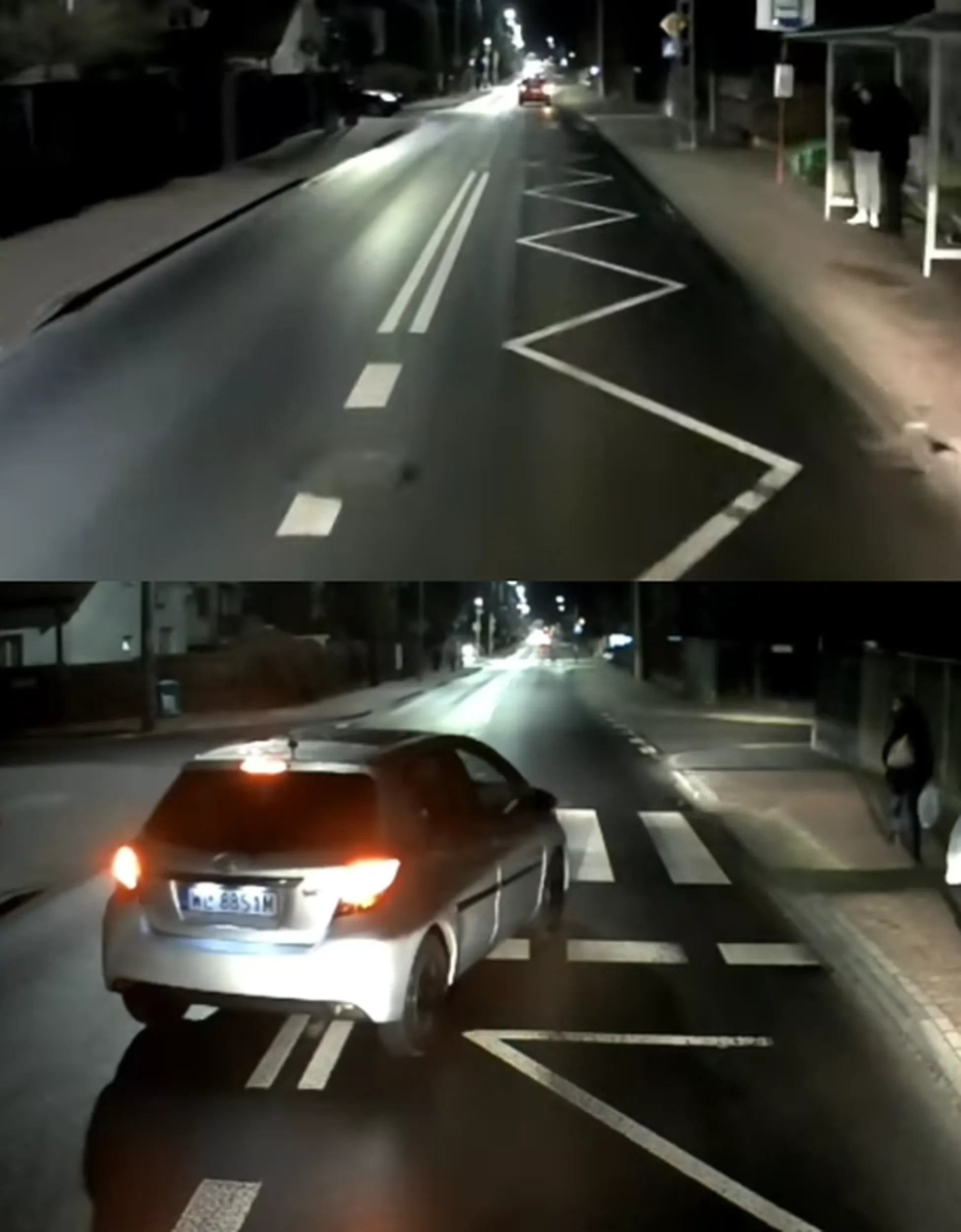 Bydło za kierownicą i potencjalny morderca. Jest podwójna ciągła, ale wyprzedza na pałe i gwałtownie hamuje przed zebrą bo przecież kretyn nic nie widział. Oddaj prawo jazdy jak nie umiesz jeździć ćwoku