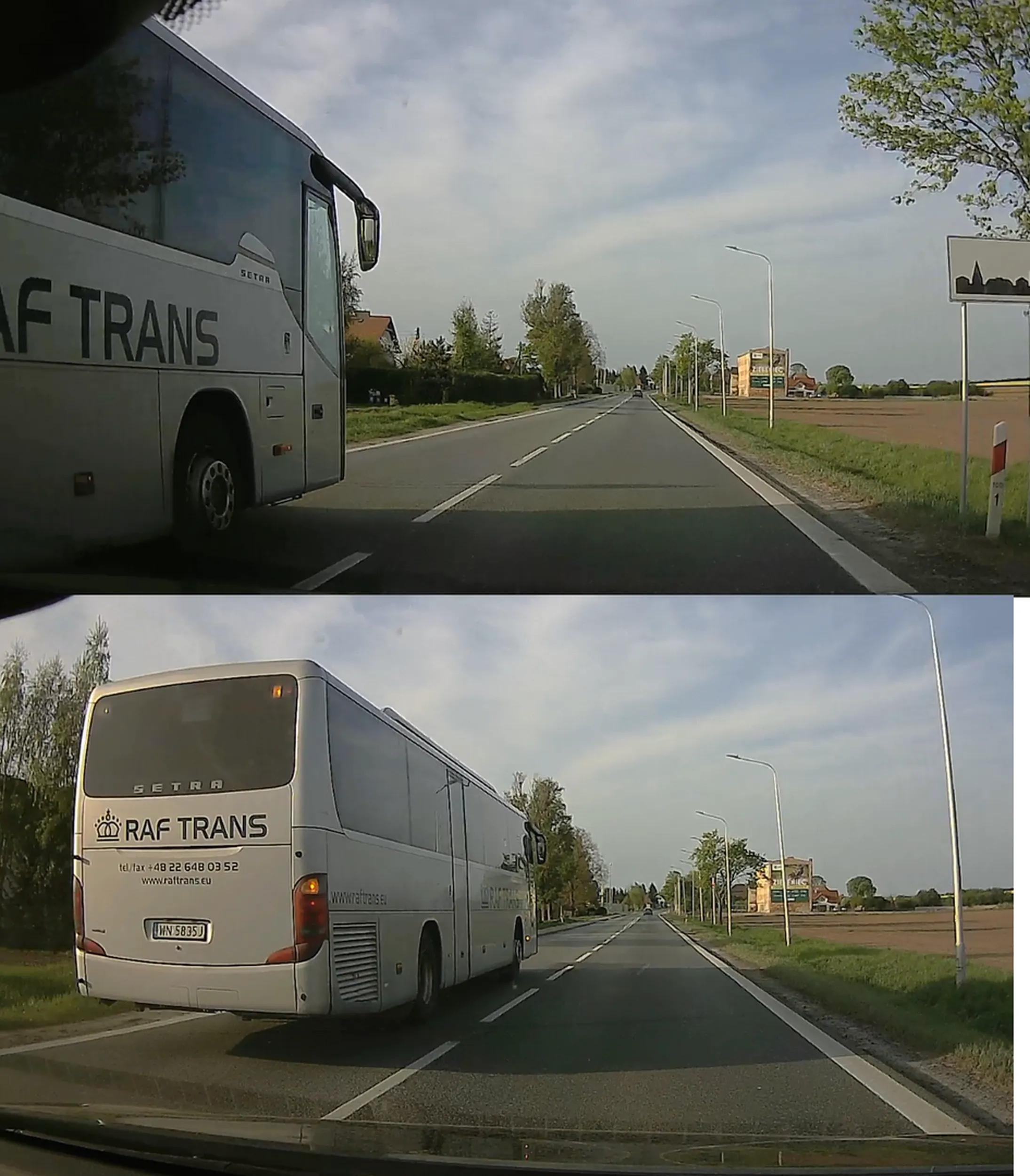 Jazda 90km/h w terenie zabudowanym kilkunasto tonowym autokarem i wyprzedzanie.