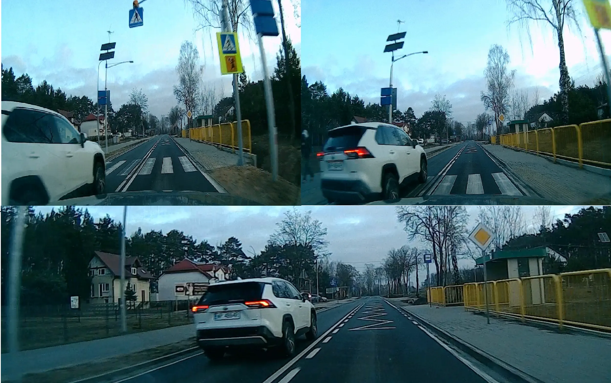 mistrz, wyprzedza 2 samochody na przejściu dla pieszych