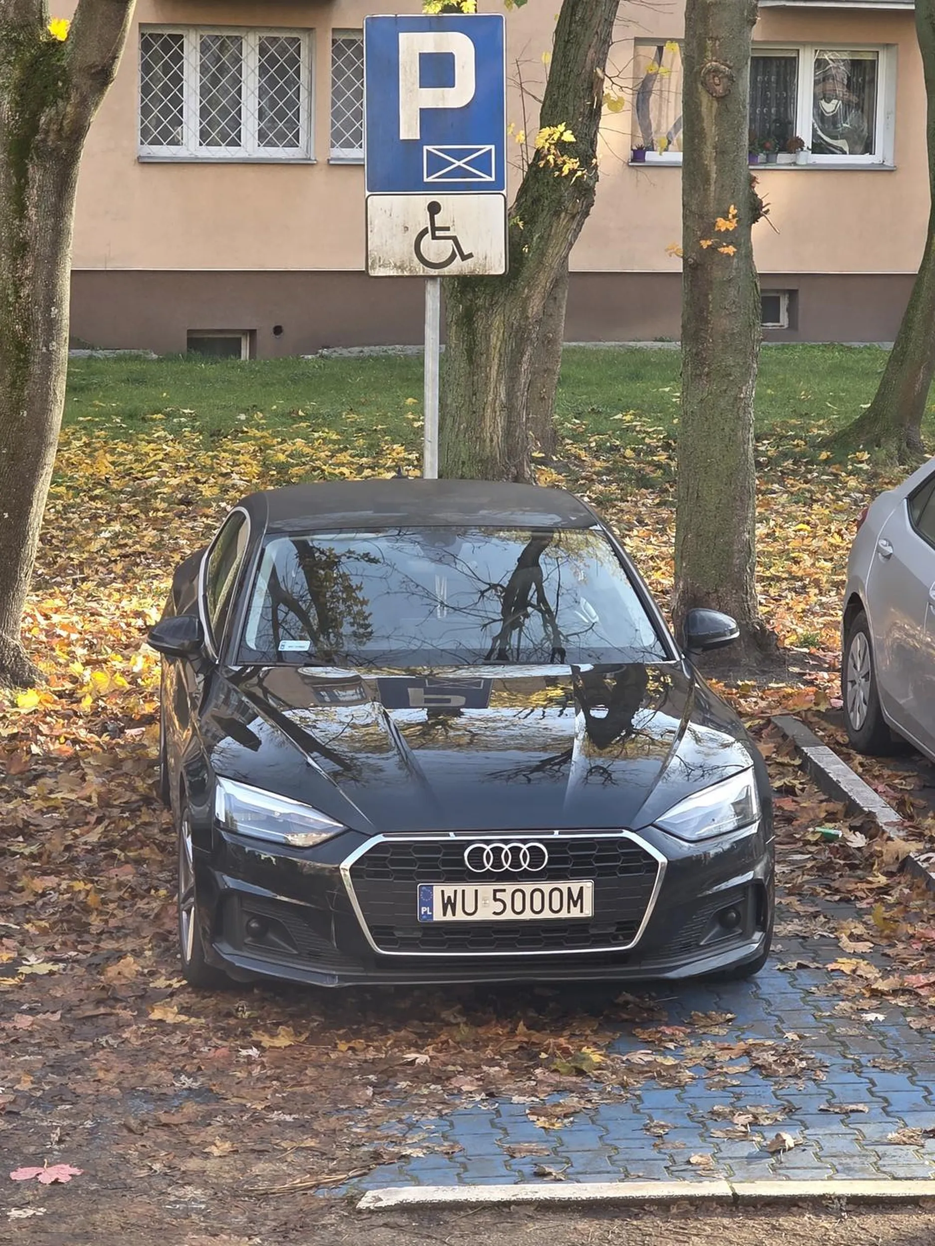 Blondyneczka musiała zaparkować przed blokiem na kopercie mimo ze obok bylo mnóstwo wolnych miejsc.