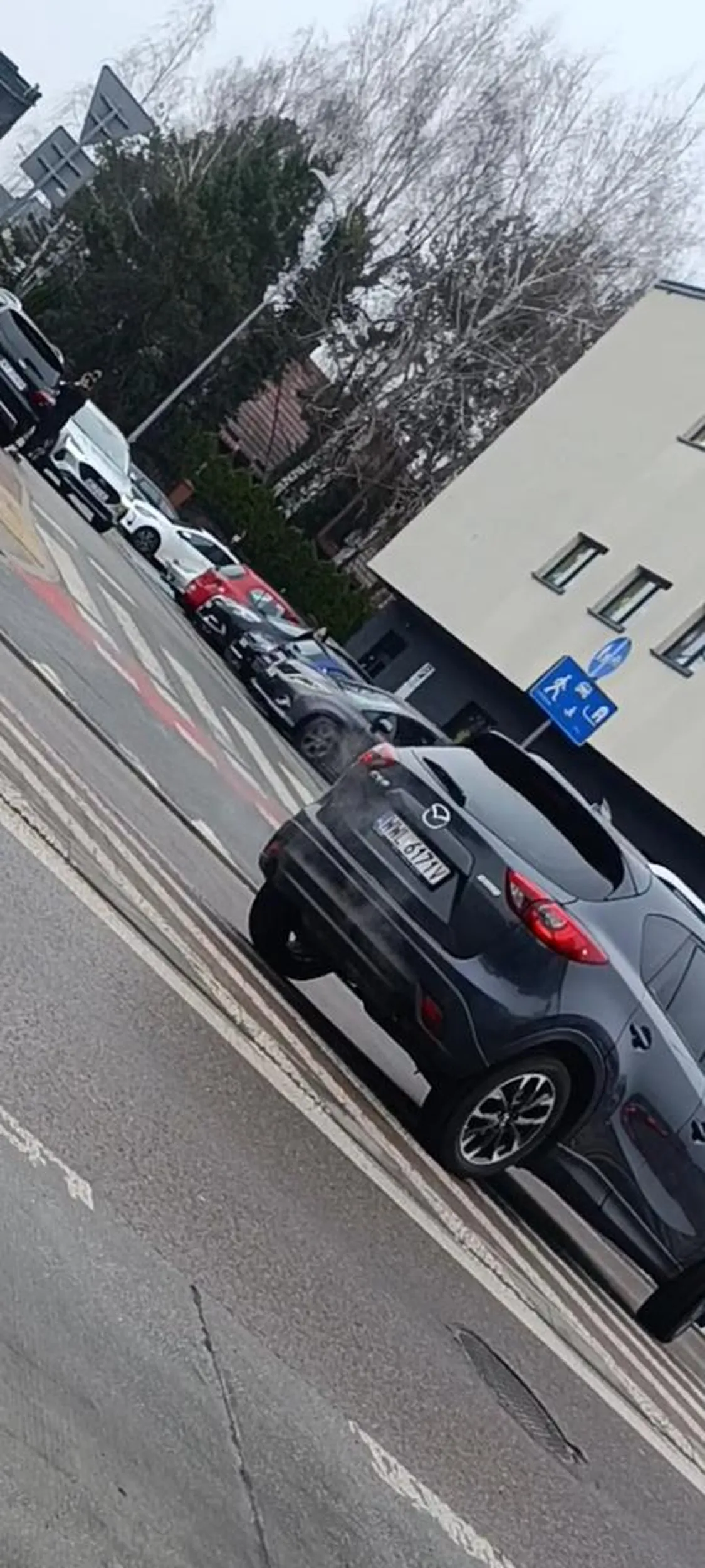 Pani porusza się po powierzchni wyłączonej z ruchu, nie przestrzegając znaku poziomego P-21.