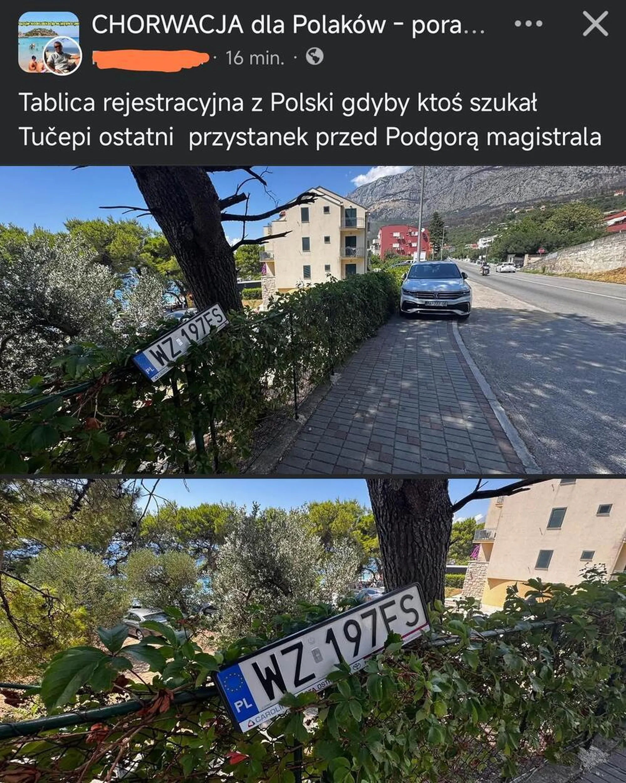 Tablica rejestracyjna z Polski gdyby ktoś szukał  Tučepi ostatni  przystanek przed Podgorą magistrala