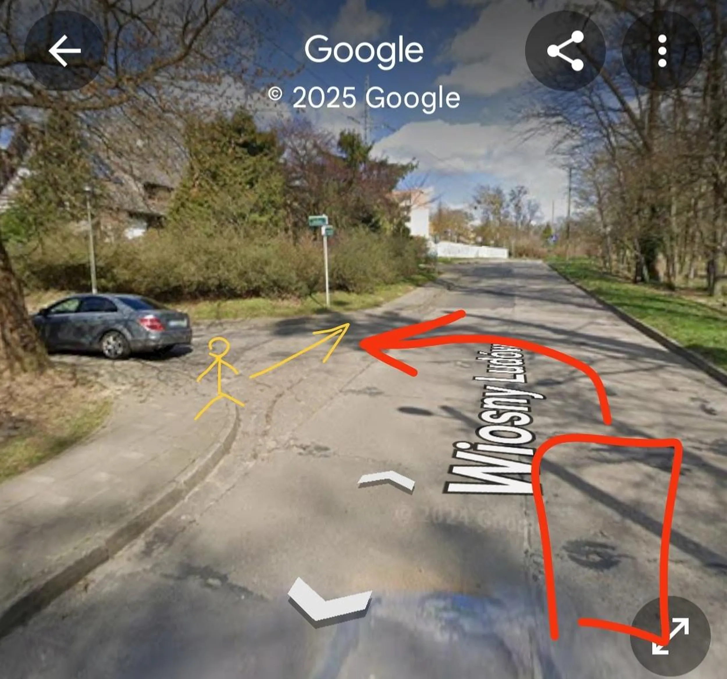 Prawie mnie rozjechał skręcając w lewo.  Szedłem jak na obrazku. Wpis zostawiam na pamiątkę