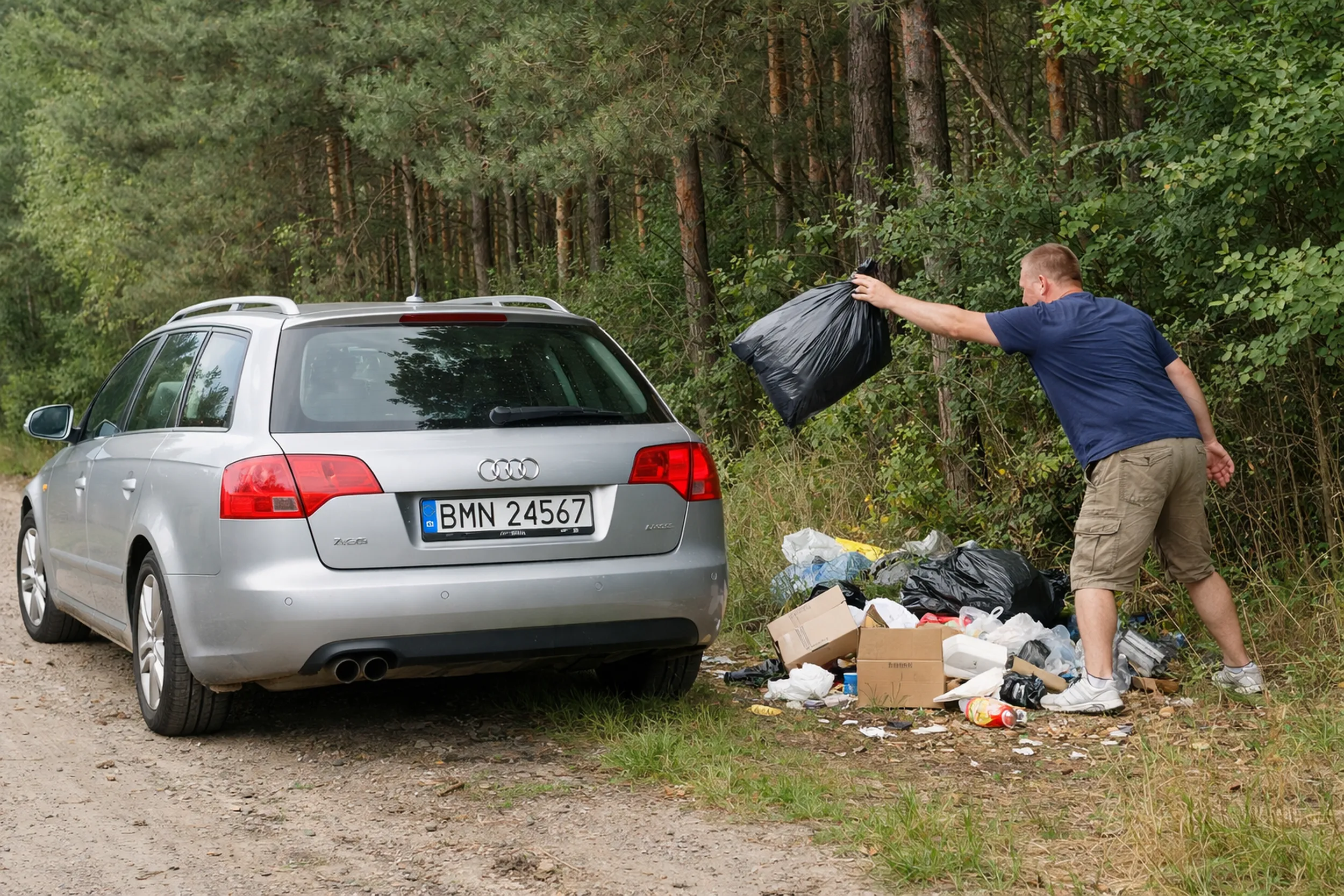 Prosimy o nie wyrzucanie śmieci do lasu, pozdrawiam. Młodszy aspirant Marek Łóżkiewicz