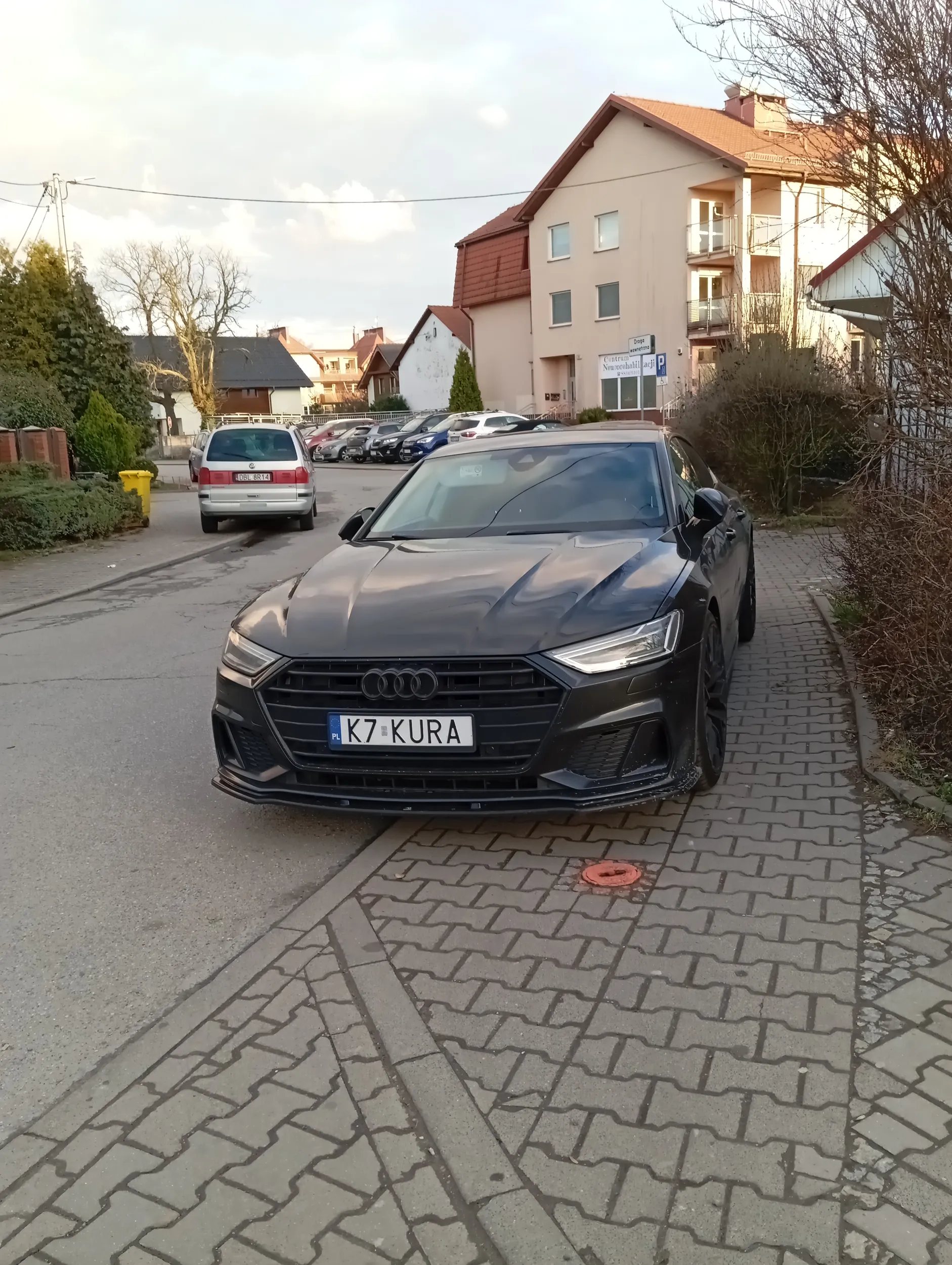 Bezmyślny egoista zastawiający chodnik, uniemożliwiając przejazd wózkiem wózkiem dziecięcym i to jeszcze na zakręcie gdzie niektórzy mocno cisną... Narażanie innych na niebezpieczeństwo żeby Hrabia mógł mieć blisko do sklepu... Szczyt chamstwa i buractwo.