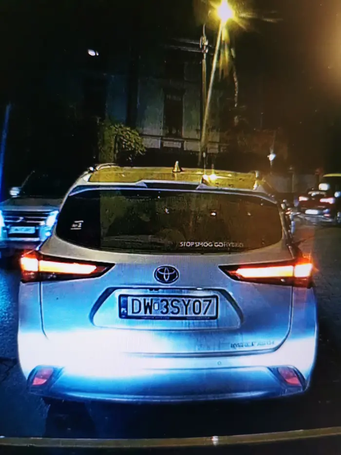 Buc siedzi na telefonie, zamiast skupić się i nie blokować drogi...