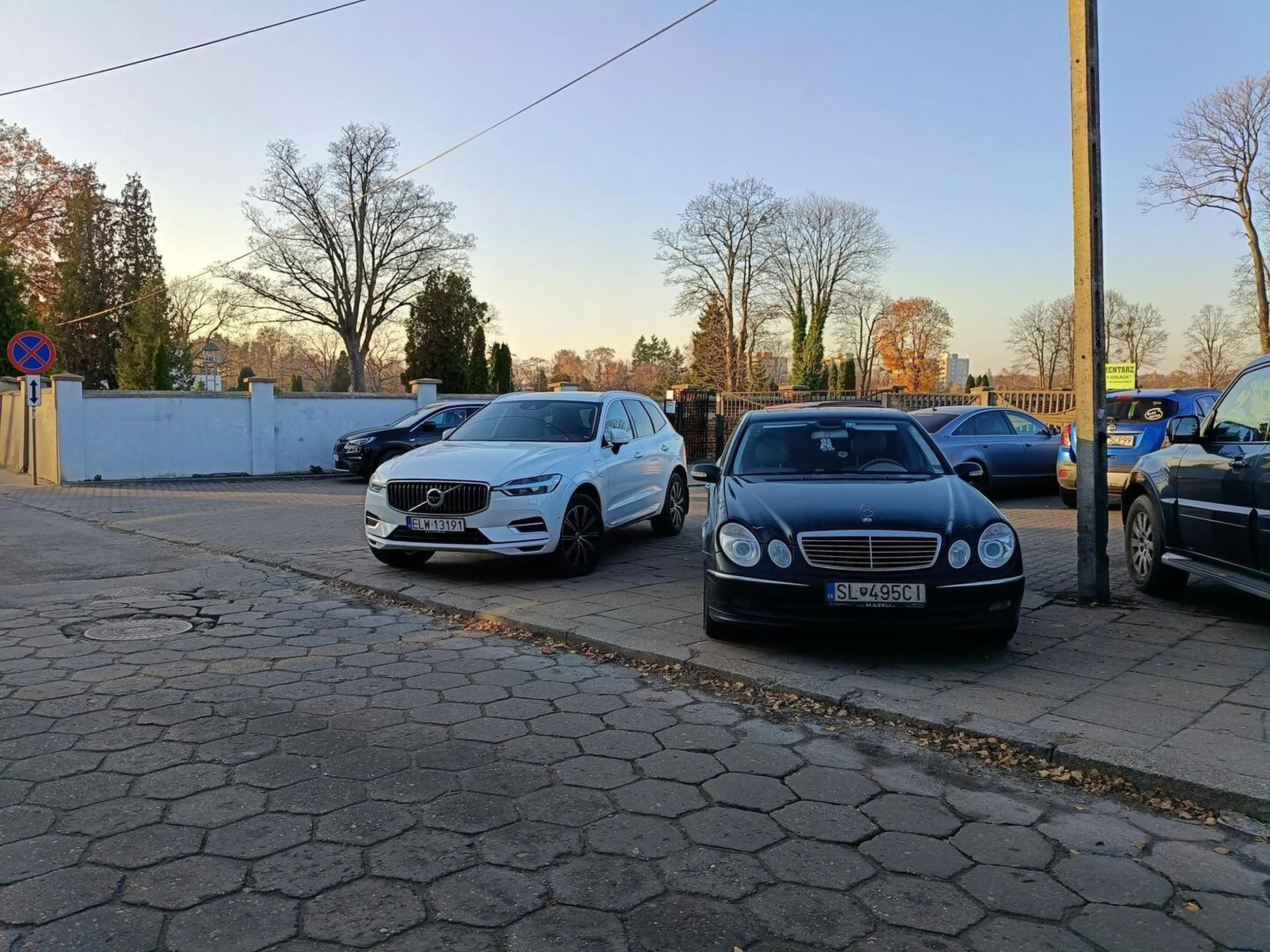 Staje na zakazie, blokując cały chodnik.