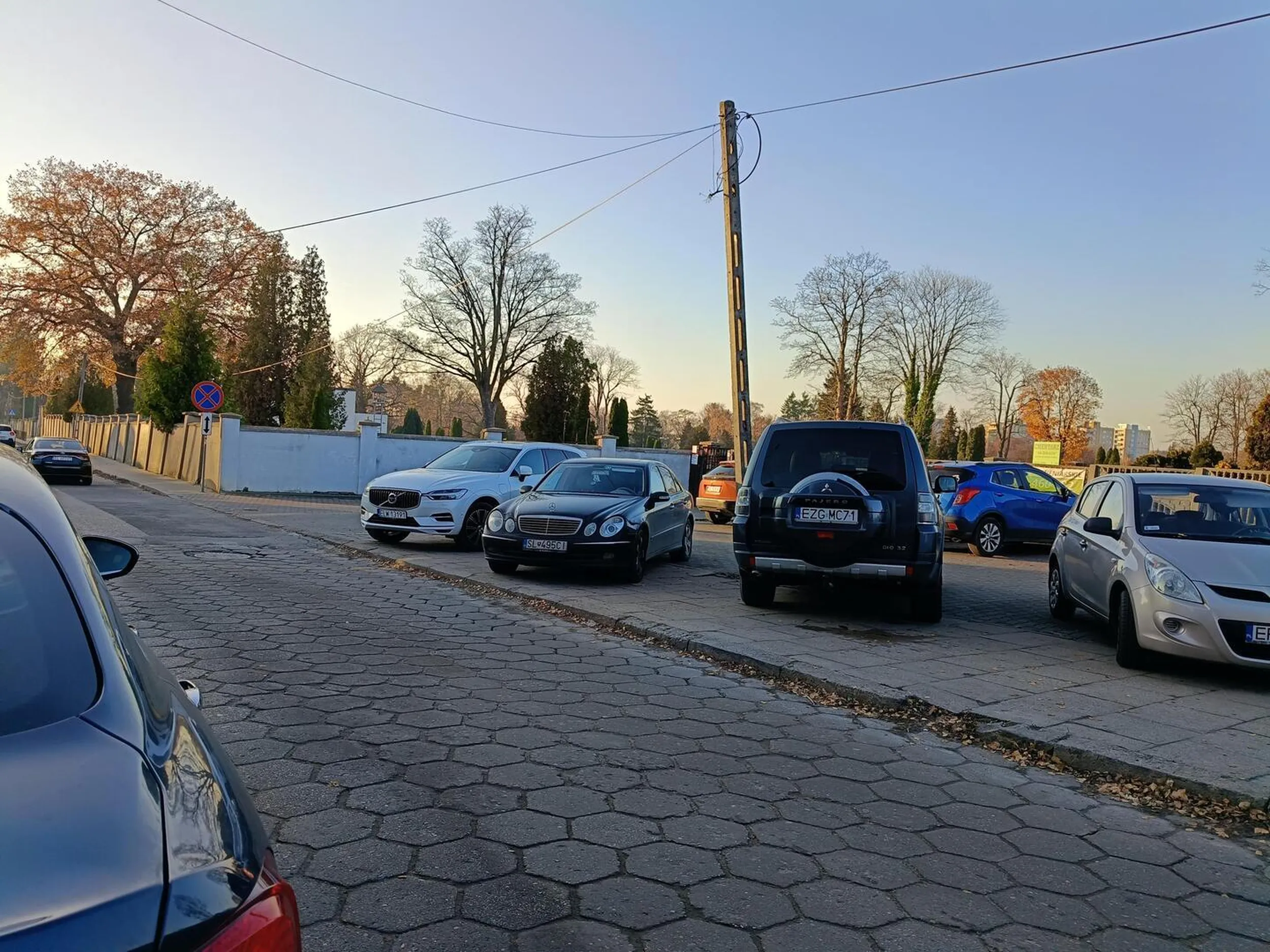 Staje na zakazie, blokując cały chodnik.