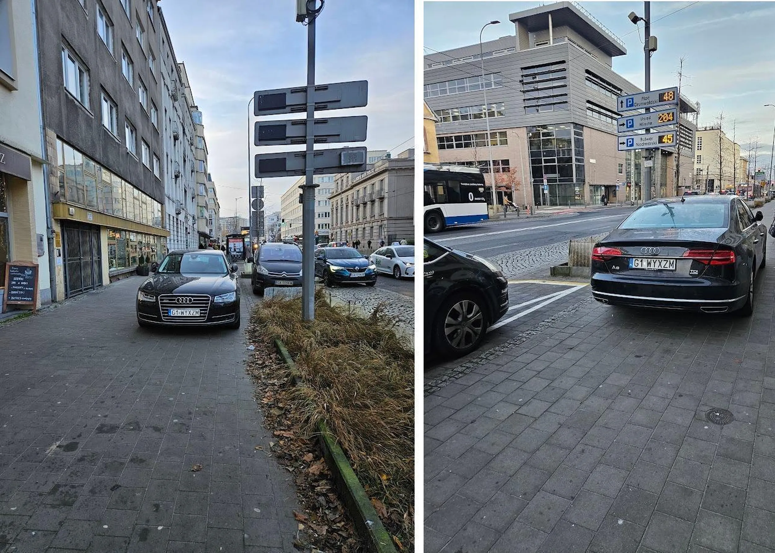 To jest jakaś plaga. Z cyklu mam AUDI moge wszystko i wyzej sram niz dupe mam. Tym razem Gdynia ul. 10 Lutego, kierowca nie wie albo nie chce wiedzieć, że przez to, że jego autko jest tak ciężkie, nie ma prawa wjeżdżać na żadne chodniki. A szczególnie parkować w ten sposób, czyli z dala od krawędzi, na środku chodnika.