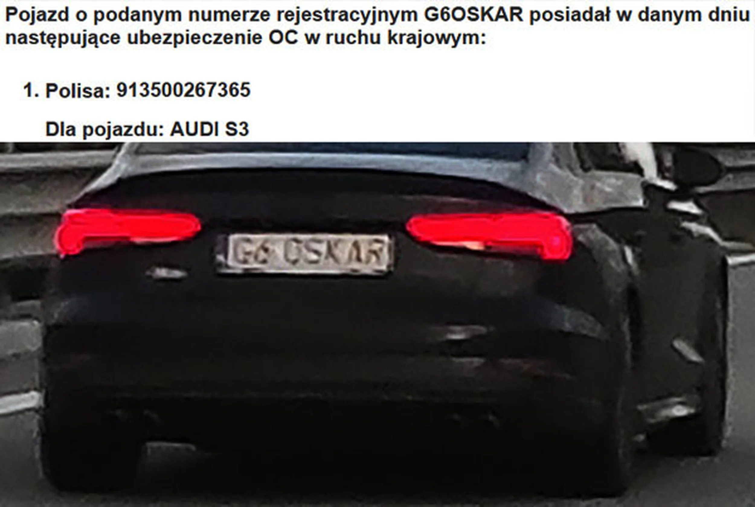 Fajny numer, blacha G6 OSKAR