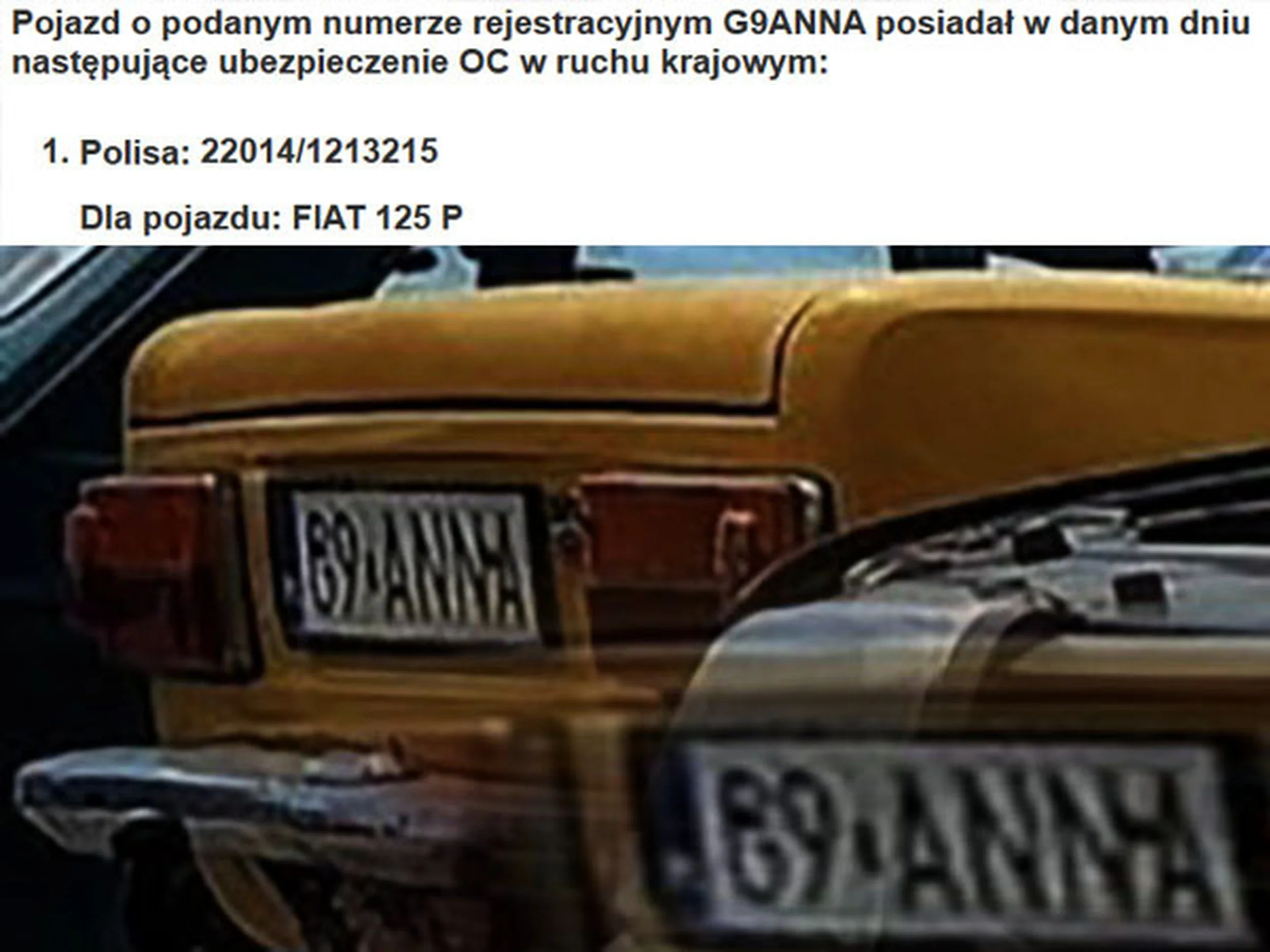 Fajny numer, blacha G9 ANNA