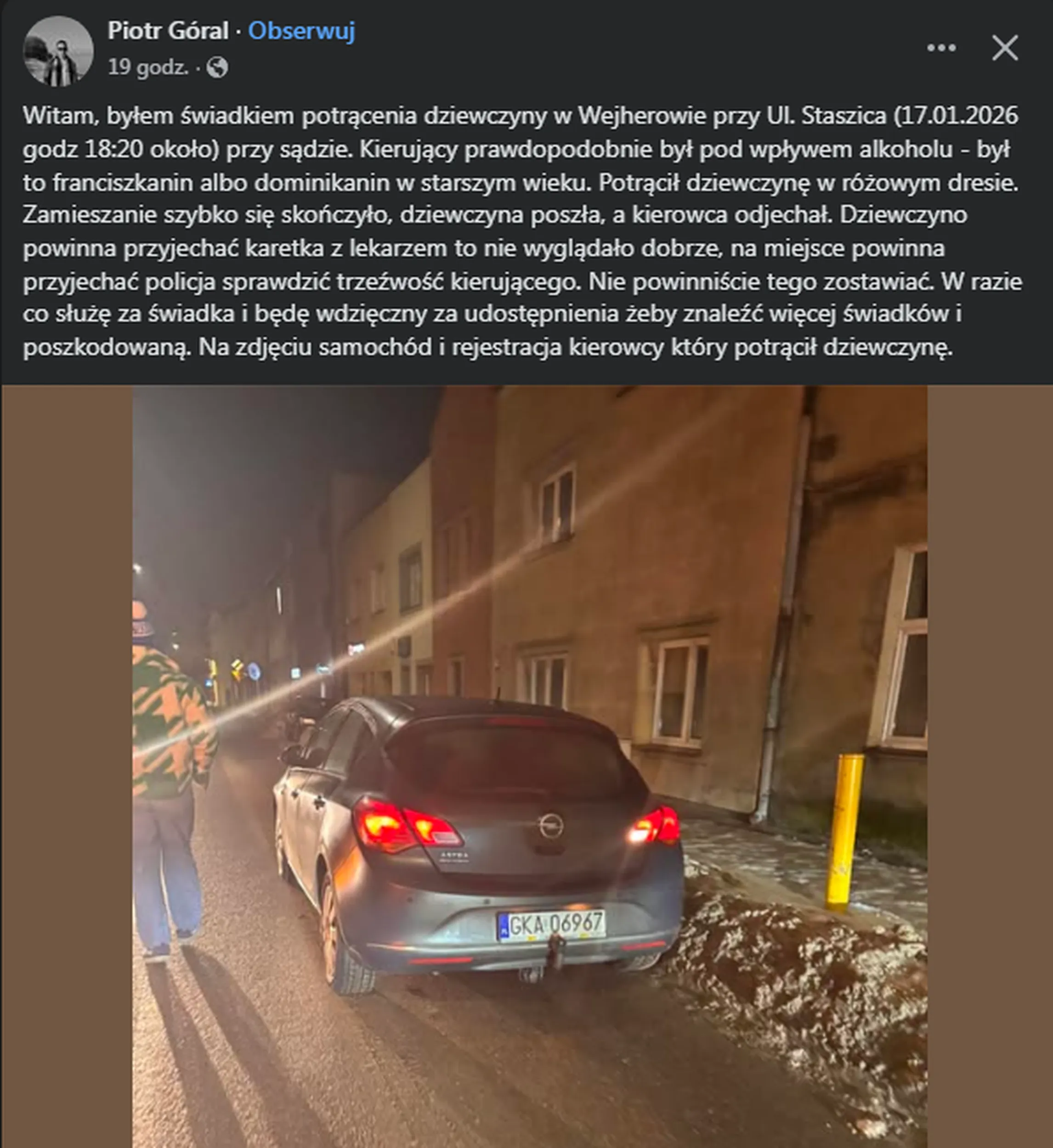 Pijak za kierownicą potrącił kobietę