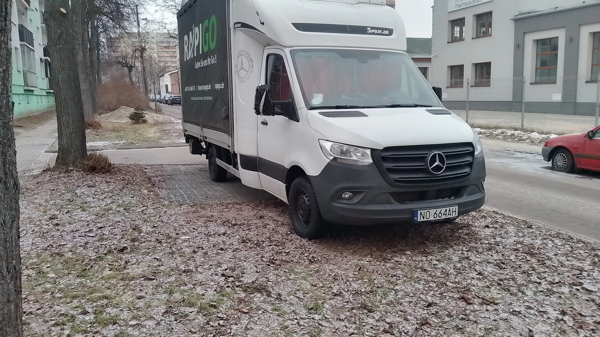 Kierowca pomylił zieleniec z parkingiem.