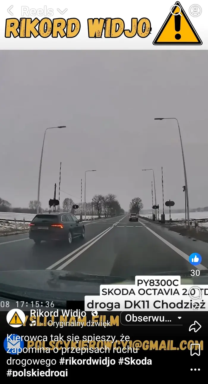 Wyprzedzanie na podwójnej ciągłej + na przejeździe kolejowym: https://www.facebook.com/share/r/1DyNQHRjw4/