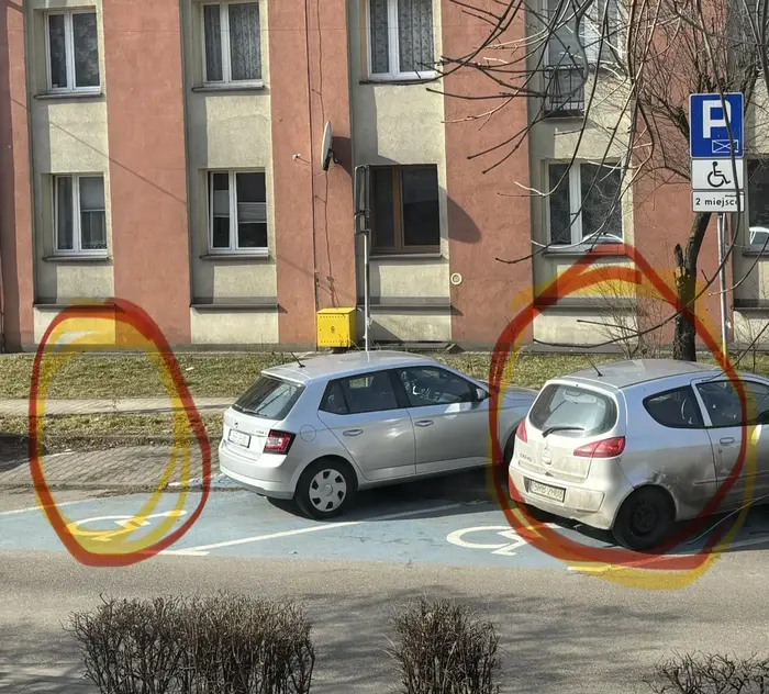 Dostawca-geniusz staje na miejscu dla niepełnosprawnych, mimo ze zaraz obok wolne miejsce! Te dwa kroki by cie zbawily, ale lepiej zajmowac tym, ktorzy potrzebuja.