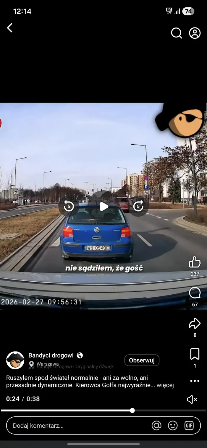 Stanął Ci od szeryfowania na drodze? Na następny raz twoje niebieskie gruzino pójdzie na całkę